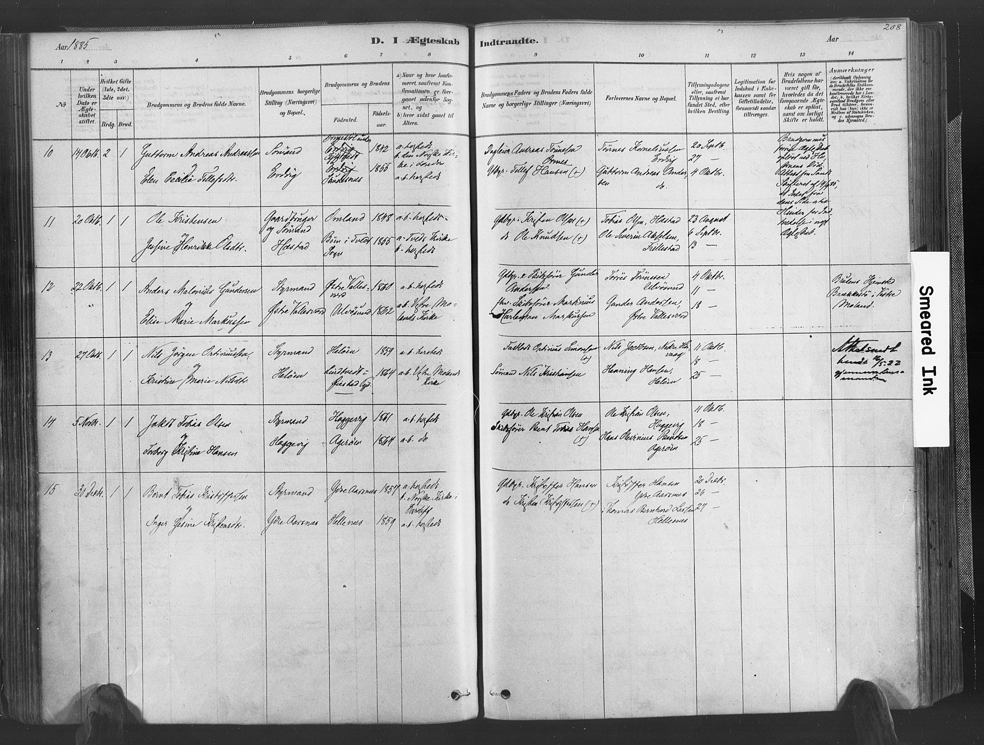 Høvåg sokneprestkontor, SAK/1111-0025/F/Fa/L0005: Parish register (official) no. A 5, 1878-1893, p. 208
