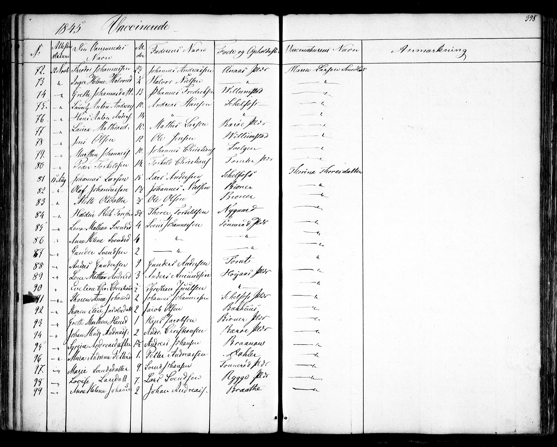 Hobøl prestekontor Kirkebøker, SAO/A-2002/F/Fa/L0003: Parish register (official) no. I 3, 1842-1864, p. 398