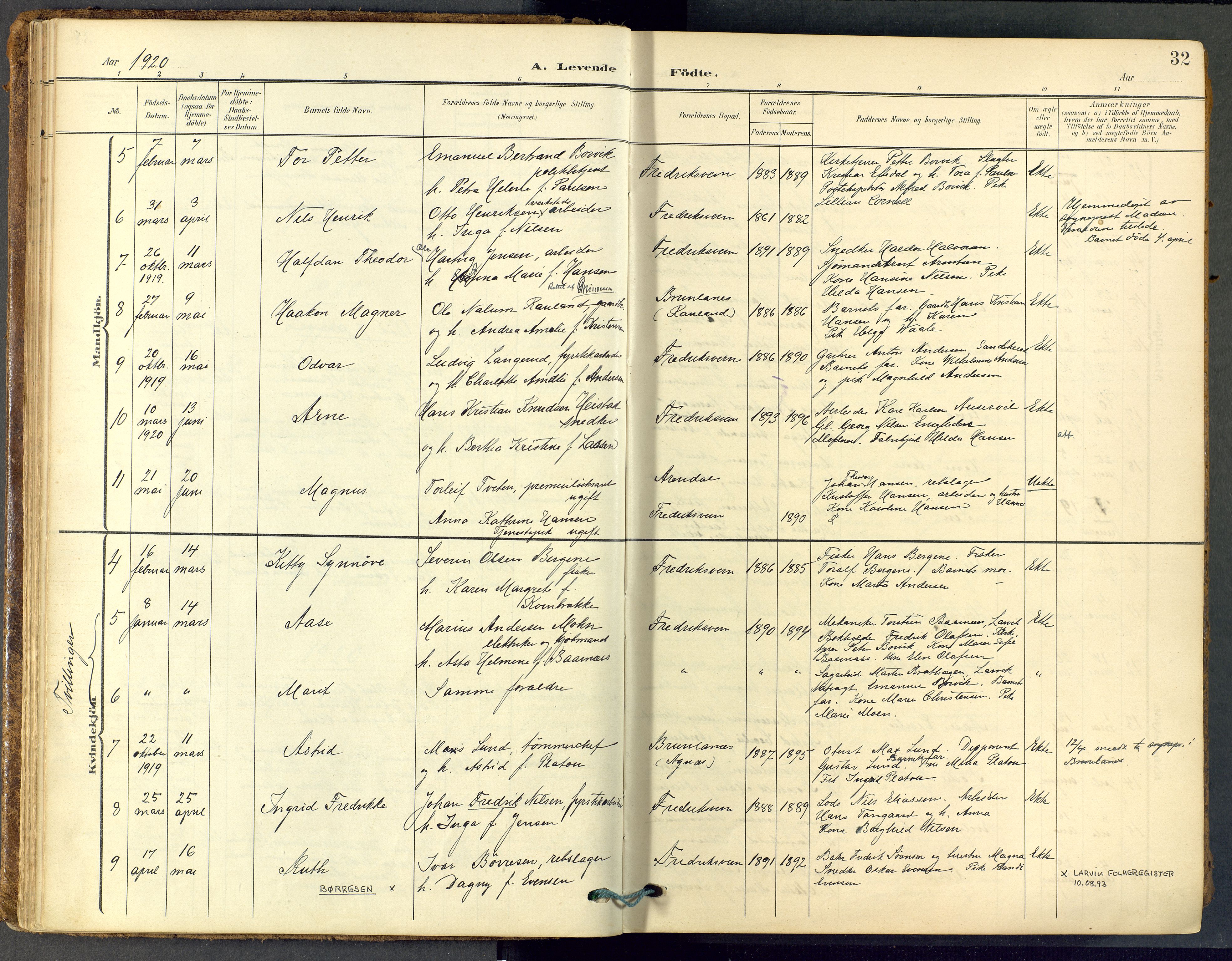 Stavern kirkebøker, SAKO/A-318/F/Fa/L0009: Parish register (official) no. 9, 1906-1955, p. 32