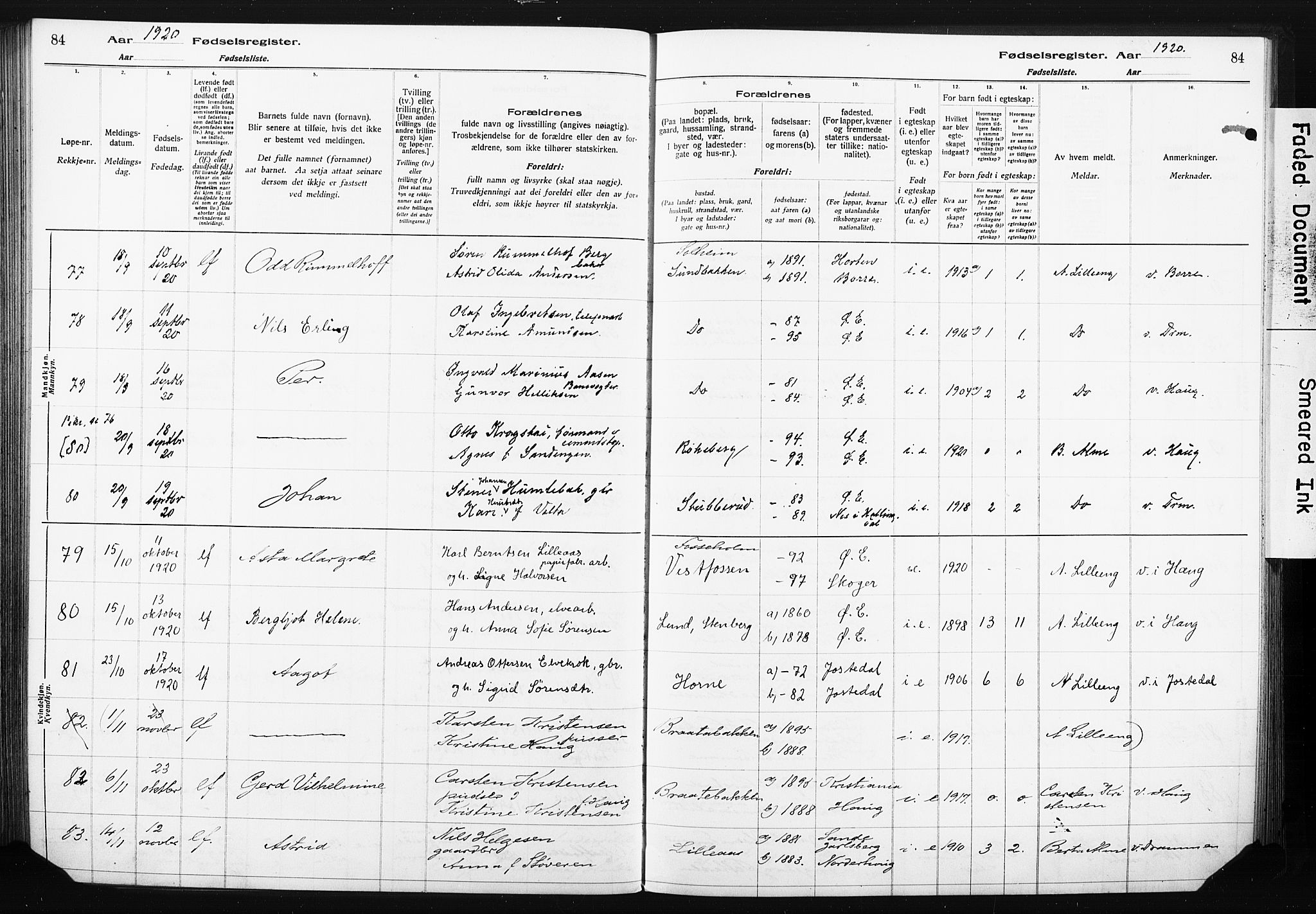 Eiker kirkebøker, SAKO/A-4/J/Ja/L0001: Birth register no. 1, 1916-1927, p. 84