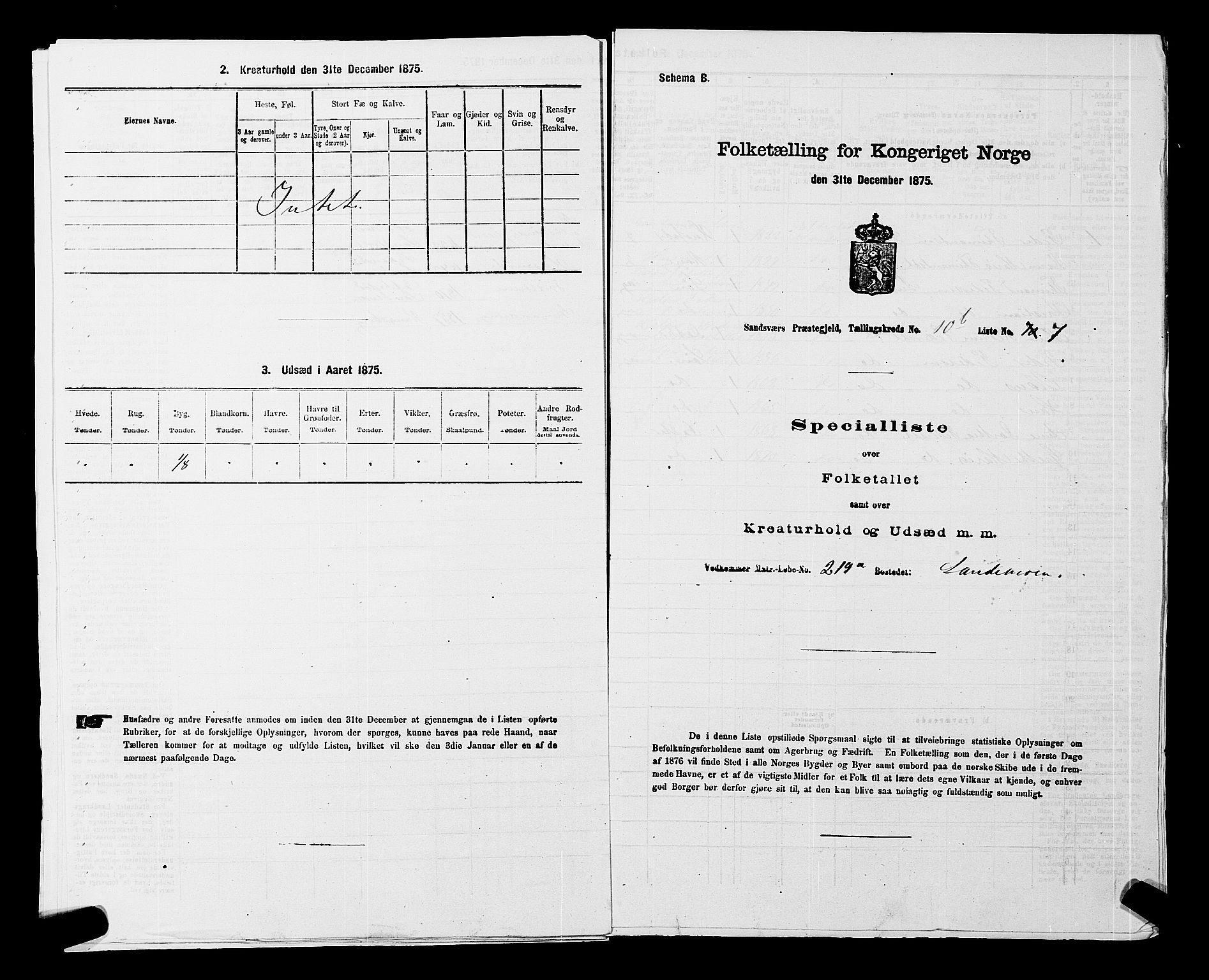 SAKO, 1875 census for 0629P Sandsvær, 1875, p. 1716