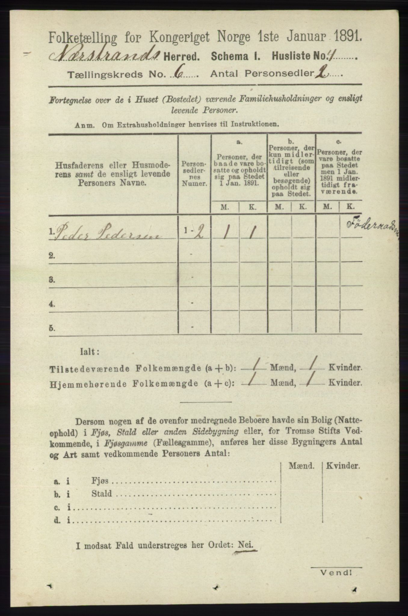 RA, 1891 census for 1139 Nedstrand, 1891, p. 1001