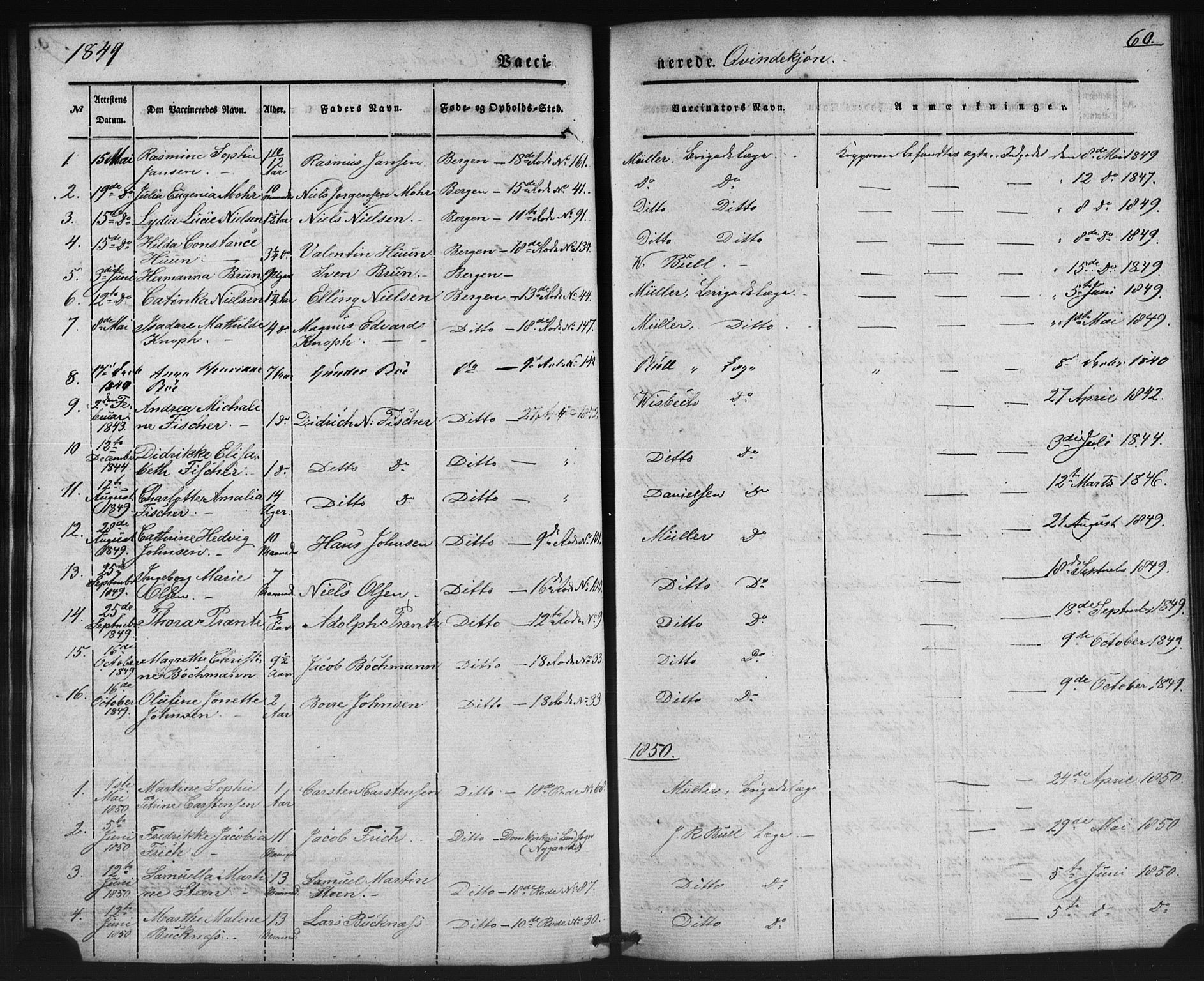 Domkirken sokneprestembete, SAB/A-74801/H/Haa/L0046: Parish register (official) no. F 1, 1841-1852, p. 60