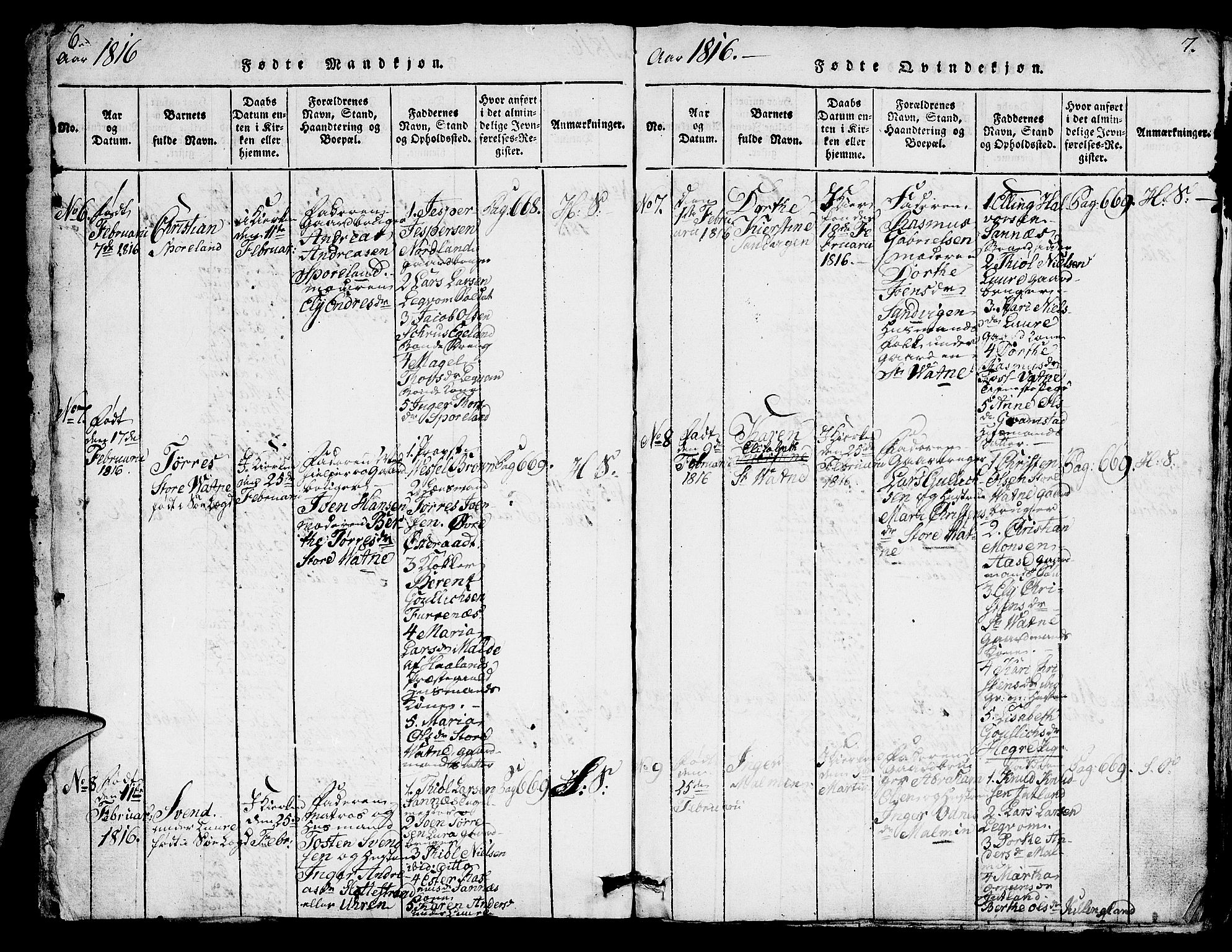 Høyland sokneprestkontor, AV/SAST-A-101799/001/30BA/L0006: Parish register (official) no. A 6, 1815-1825, p. 6-7