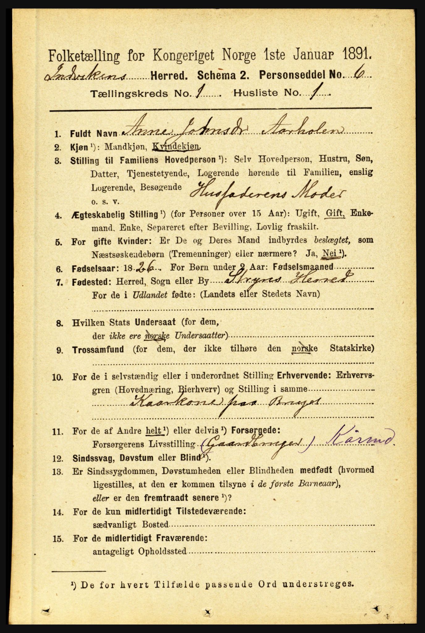 RA, 1891 census for 1447 Innvik, 1891, p. 109