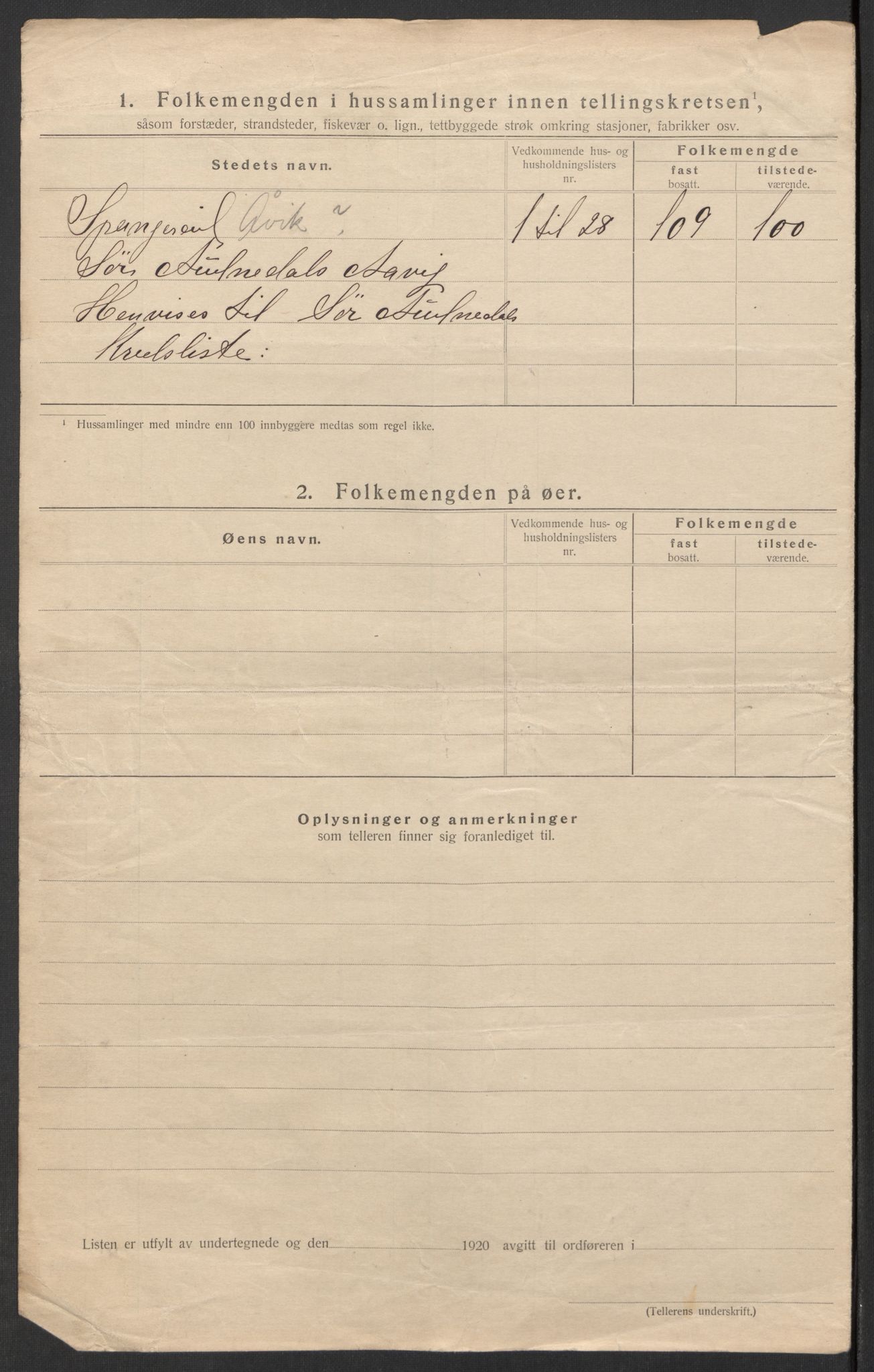 SAK, 1920 census for Spangereid, 1920, p. 15