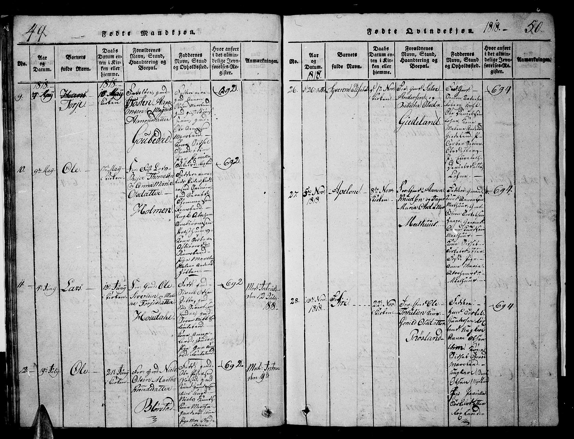 Sør-Audnedal sokneprestkontor, SAK/1111-0039/F/Fb/Fbb/L0001: Parish register (copy) no. B 1, 1815-1827, p. 49-50
