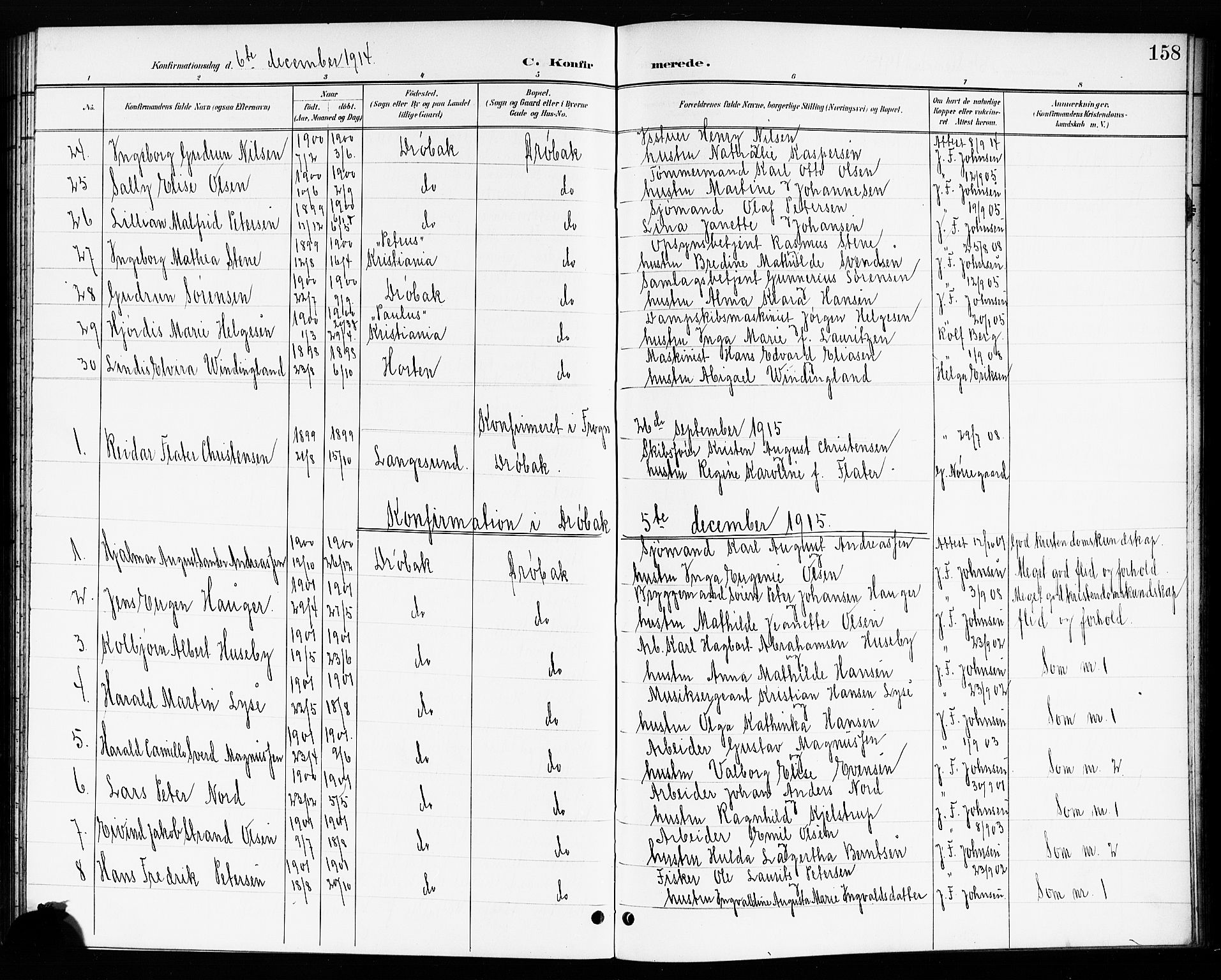 Drøbak prestekontor Kirkebøker, AV/SAO-A-10142a/G/Ga/L0001: Parish register (copy) no. I 1, 1897-1917, p. 158