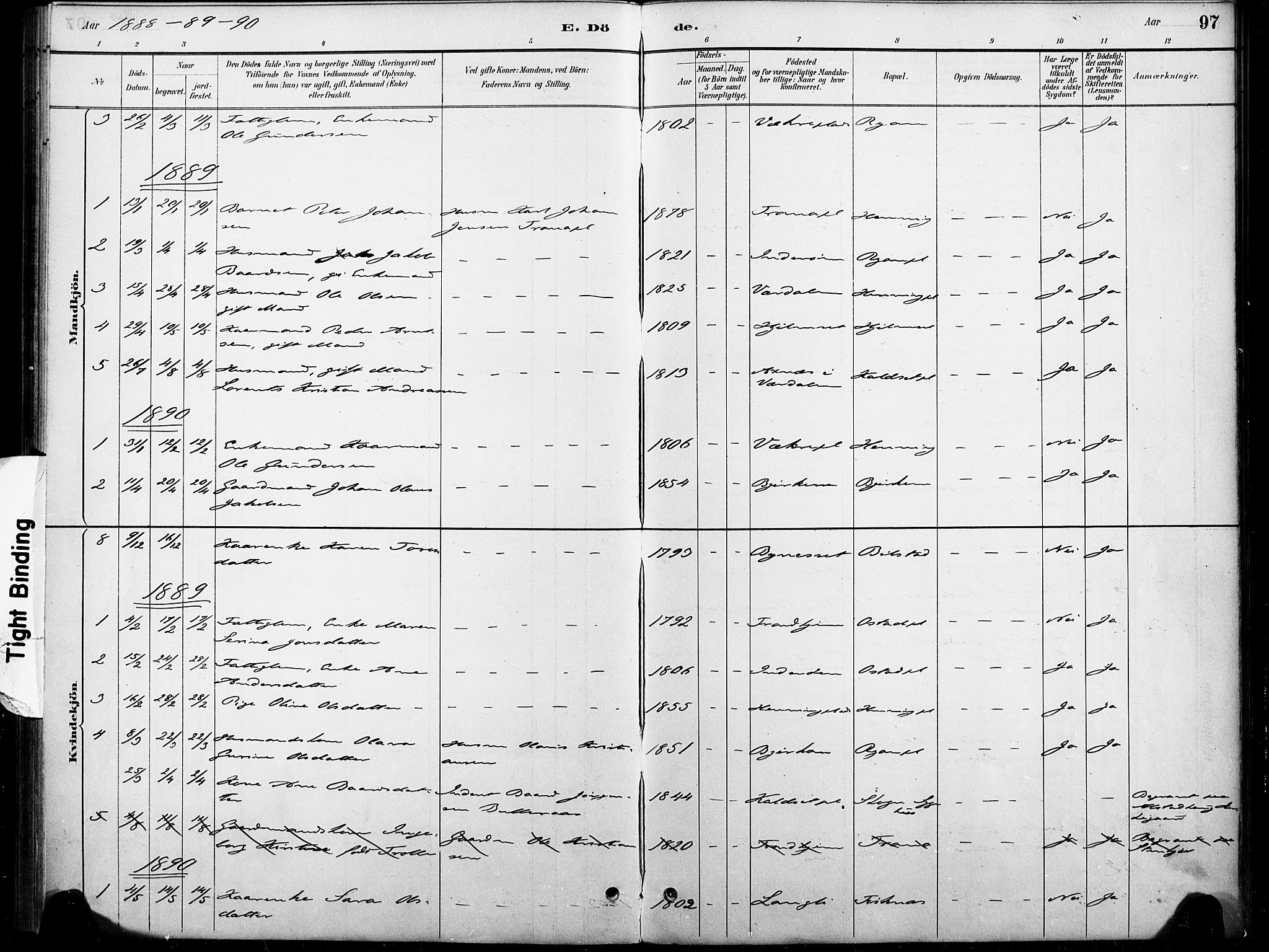 Ministerialprotokoller, klokkerbøker og fødselsregistre - Nord-Trøndelag, SAT/A-1458/738/L0364: Parish register (official) no. 738A01, 1884-1902, p. 97