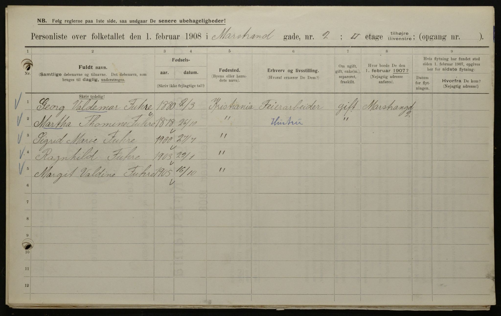 OBA, Municipal Census 1908 for Kristiania, 1908, p. 58013