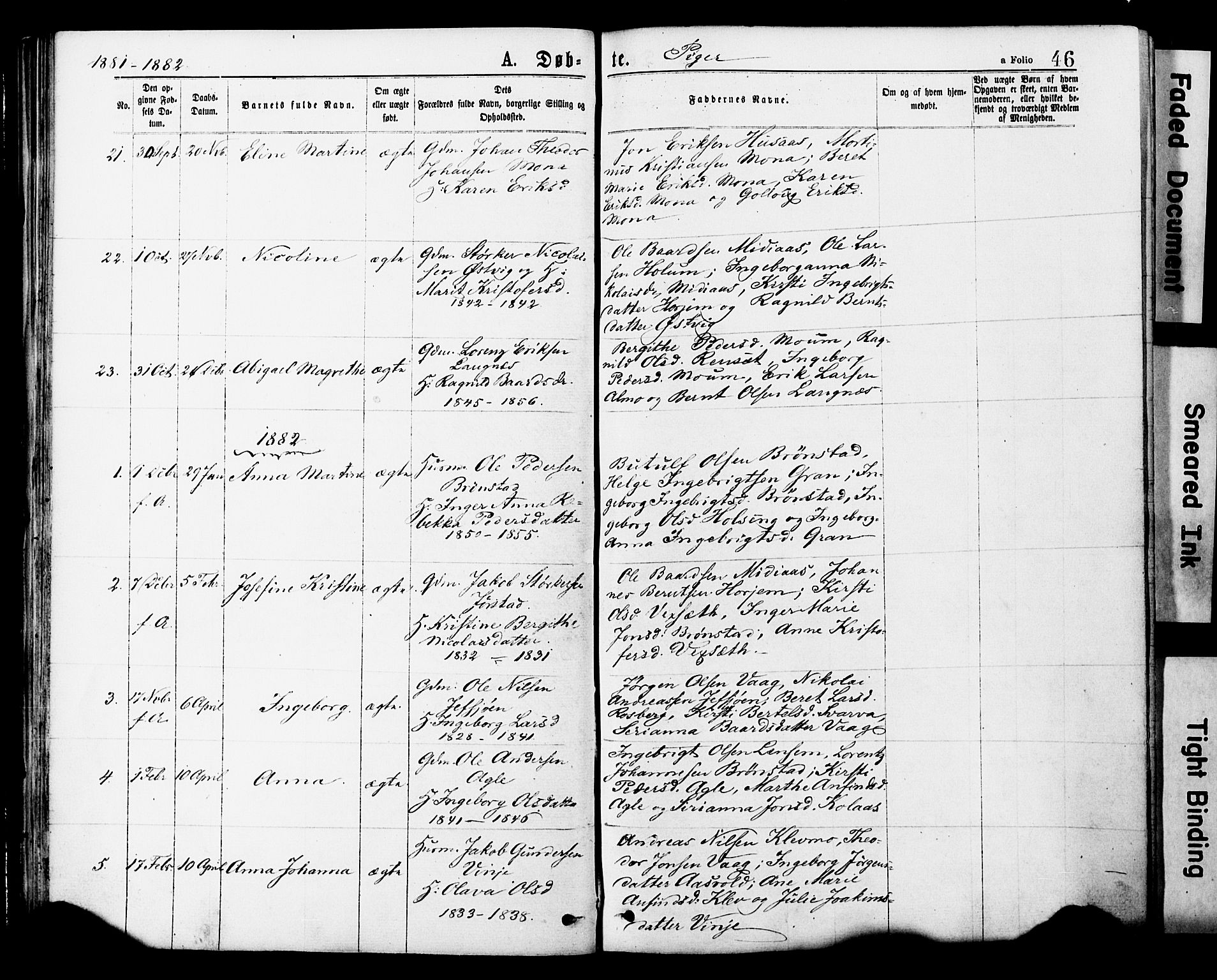 Ministerialprotokoller, klokkerbøker og fødselsregistre - Nord-Trøndelag, SAT/A-1458/749/L0473: Parish register (official) no. 749A07, 1873-1887, p. 46