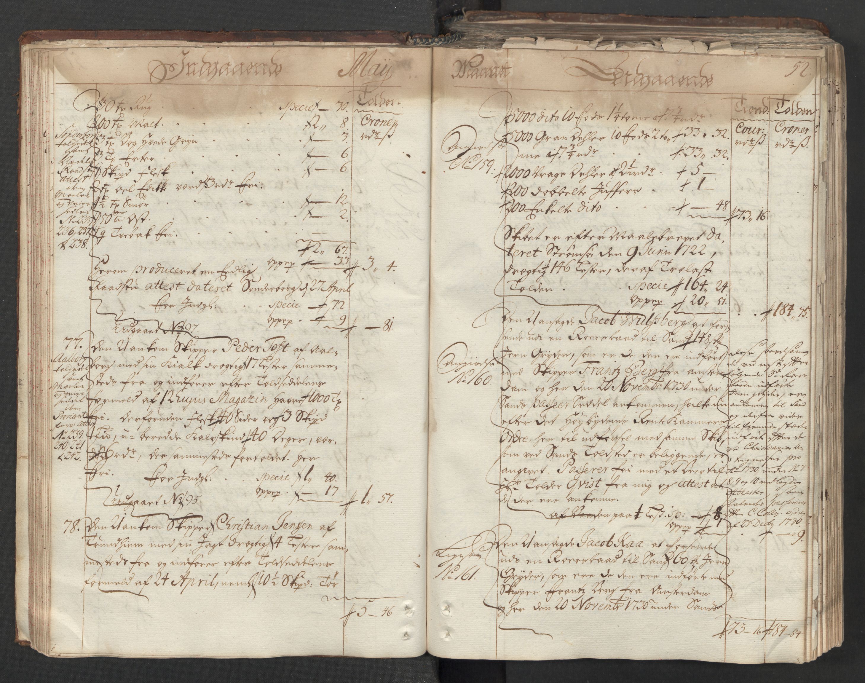 Generaltollkammeret, tollregnskaper, AV/RA-EA-5490/R06/L0012/0001: Tollregnskaper Kristiania / Hovedtollbok, 1731, p. 51b-52a