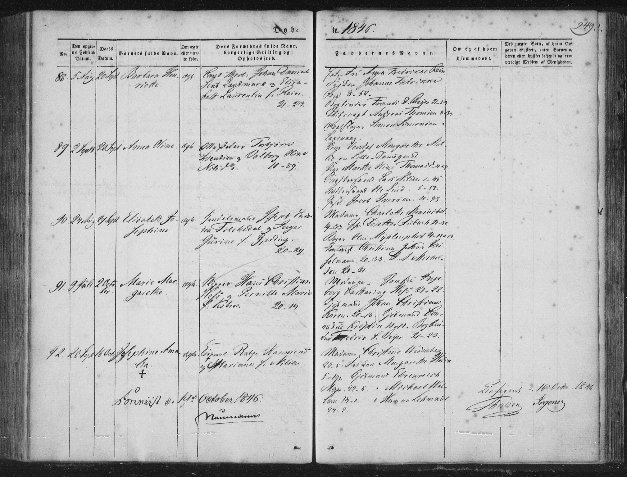 Korskirken sokneprestembete, SAB/A-76101/H/Haa/L0016: Parish register (official) no. B 2, 1841-1851, p. 249