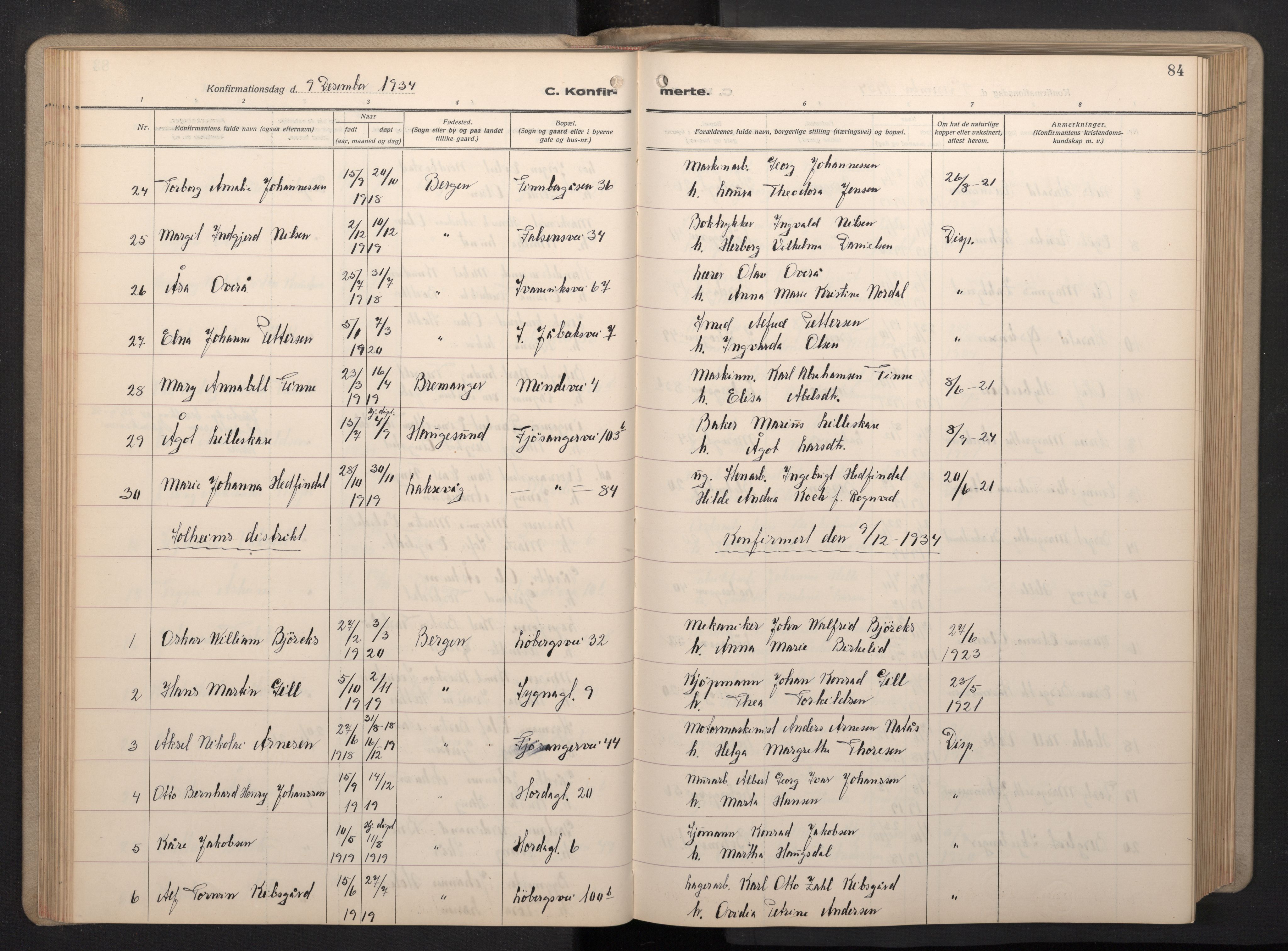 Årstad Sokneprestembete, AV/SAB-A-79301/H/Hab/L0015: Parish register (copy) no. B 5, 1932-1945, p. 83b-84a