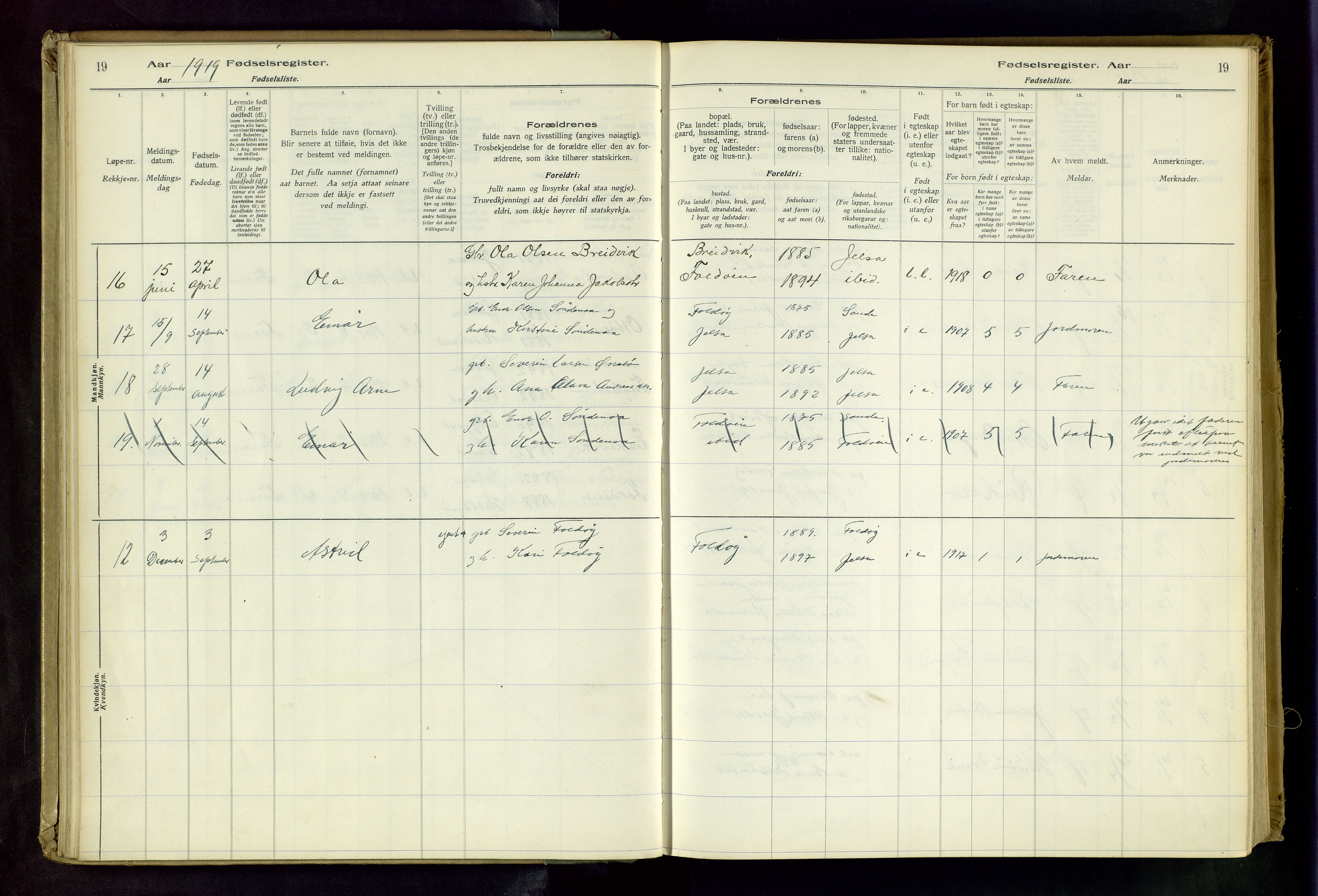 Jelsa sokneprestkontor, AV/SAST-A-101842/02/I: Birth register no. 13, 1916-1982, p. 19