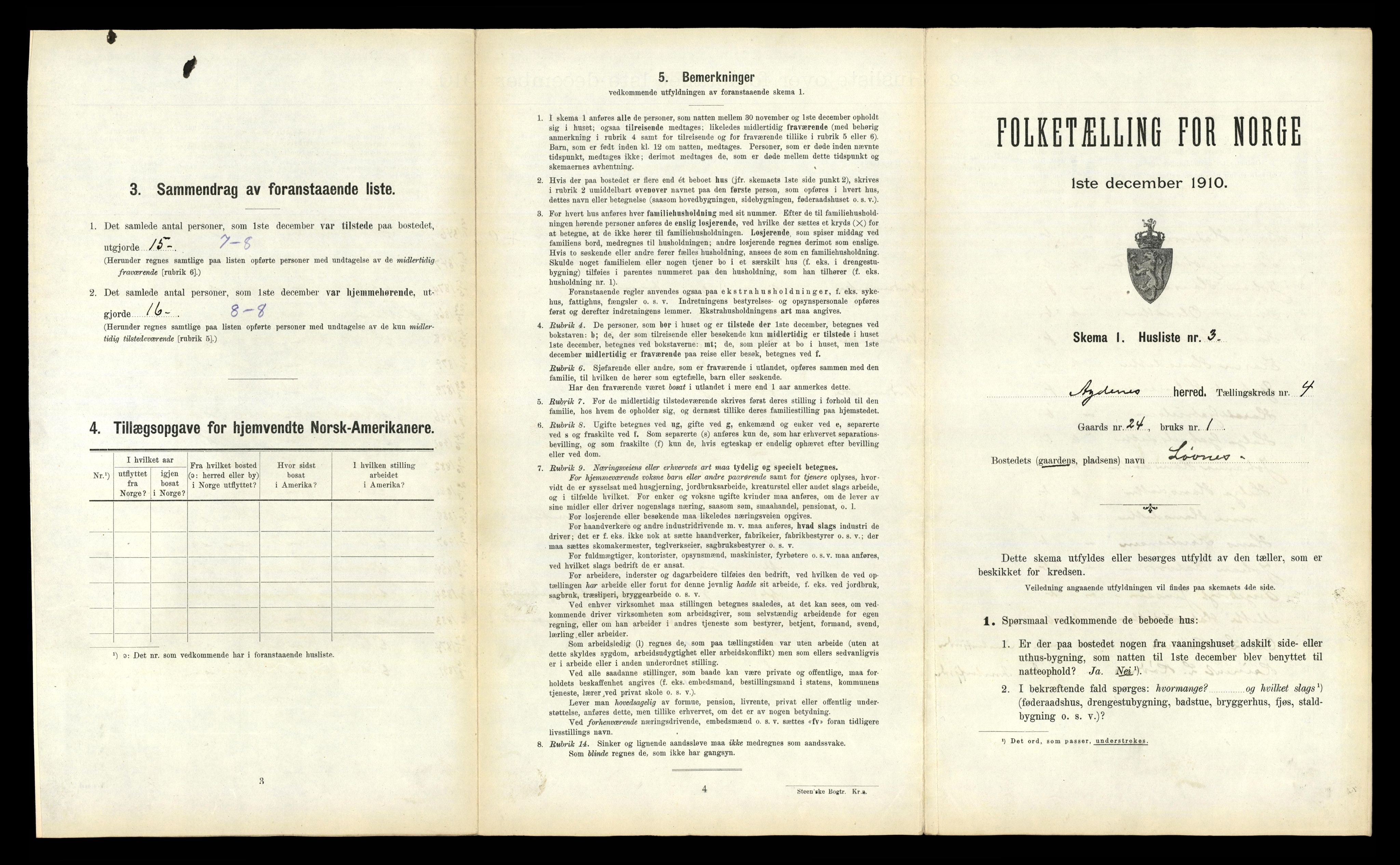 RA, 1910 census for Agdenes, 1910, p. 277