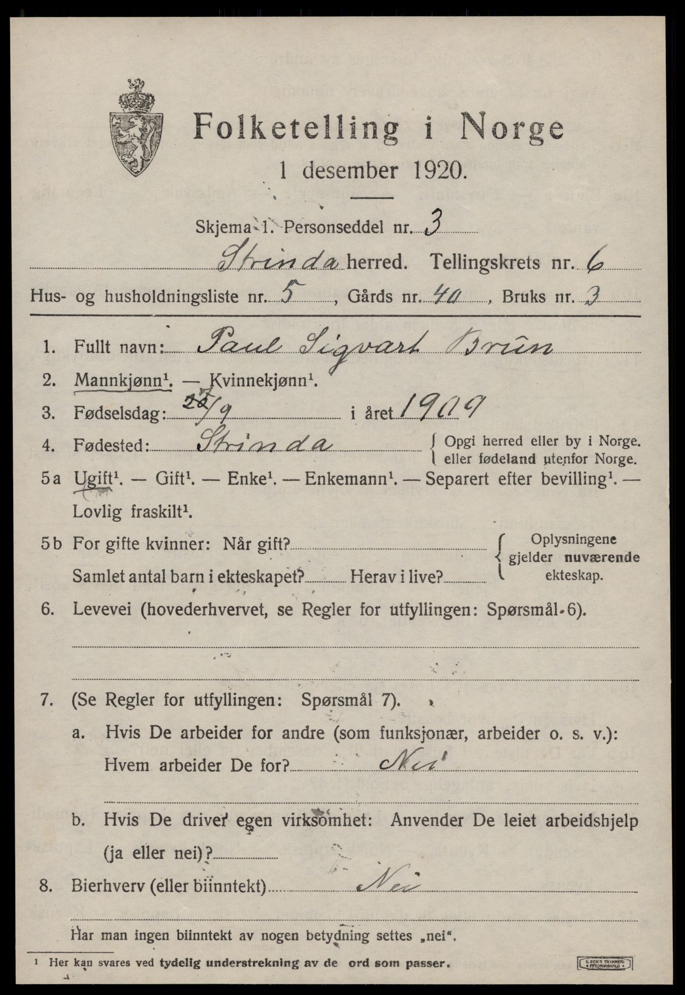 SAT, 1920 census for Strinda, 1920, p. 14478