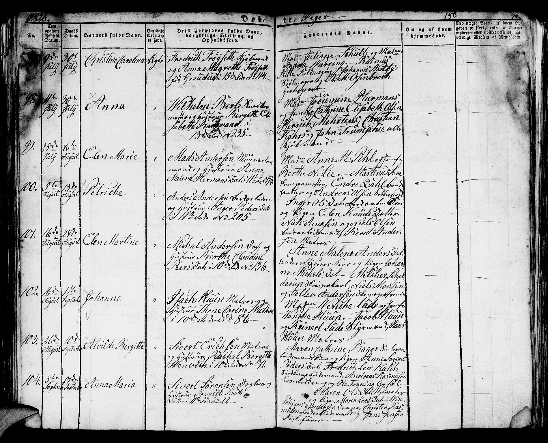 Domkirken sokneprestembete, SAB/A-74801/H/Hab/L0005: Parish register (copy) no. A 5, 1821-1830, p. 150