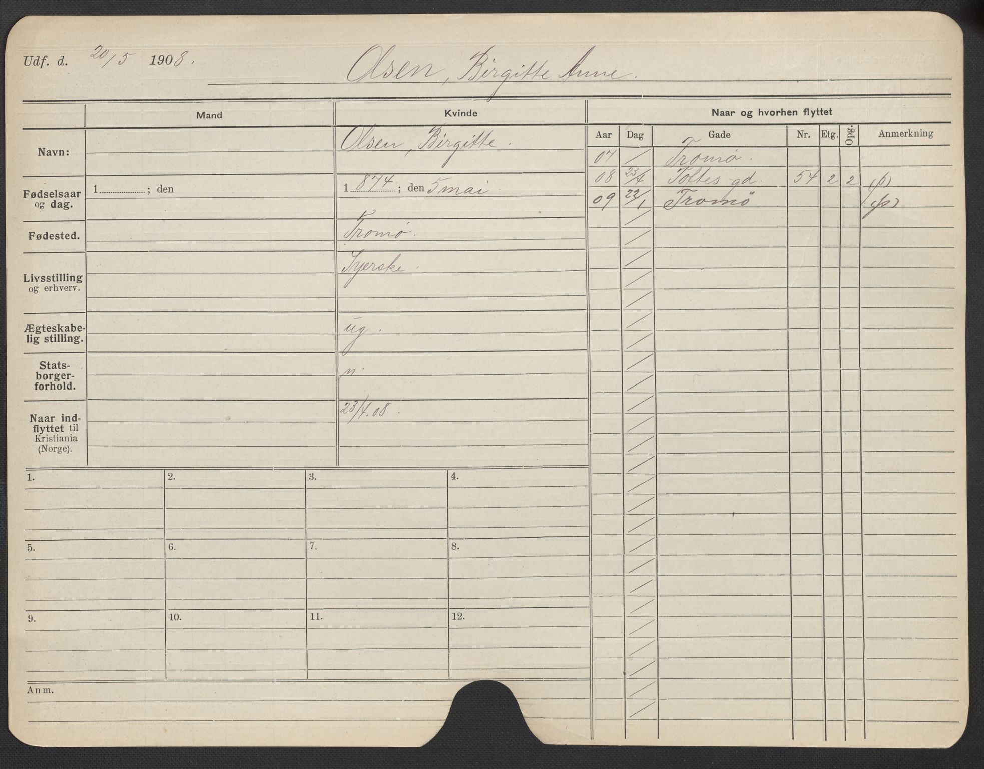 Oslo folkeregister, Registerkort, AV/SAO-A-11715/F/Fa/Fac/L0021: Kvinner, 1906-1914, p. 975a