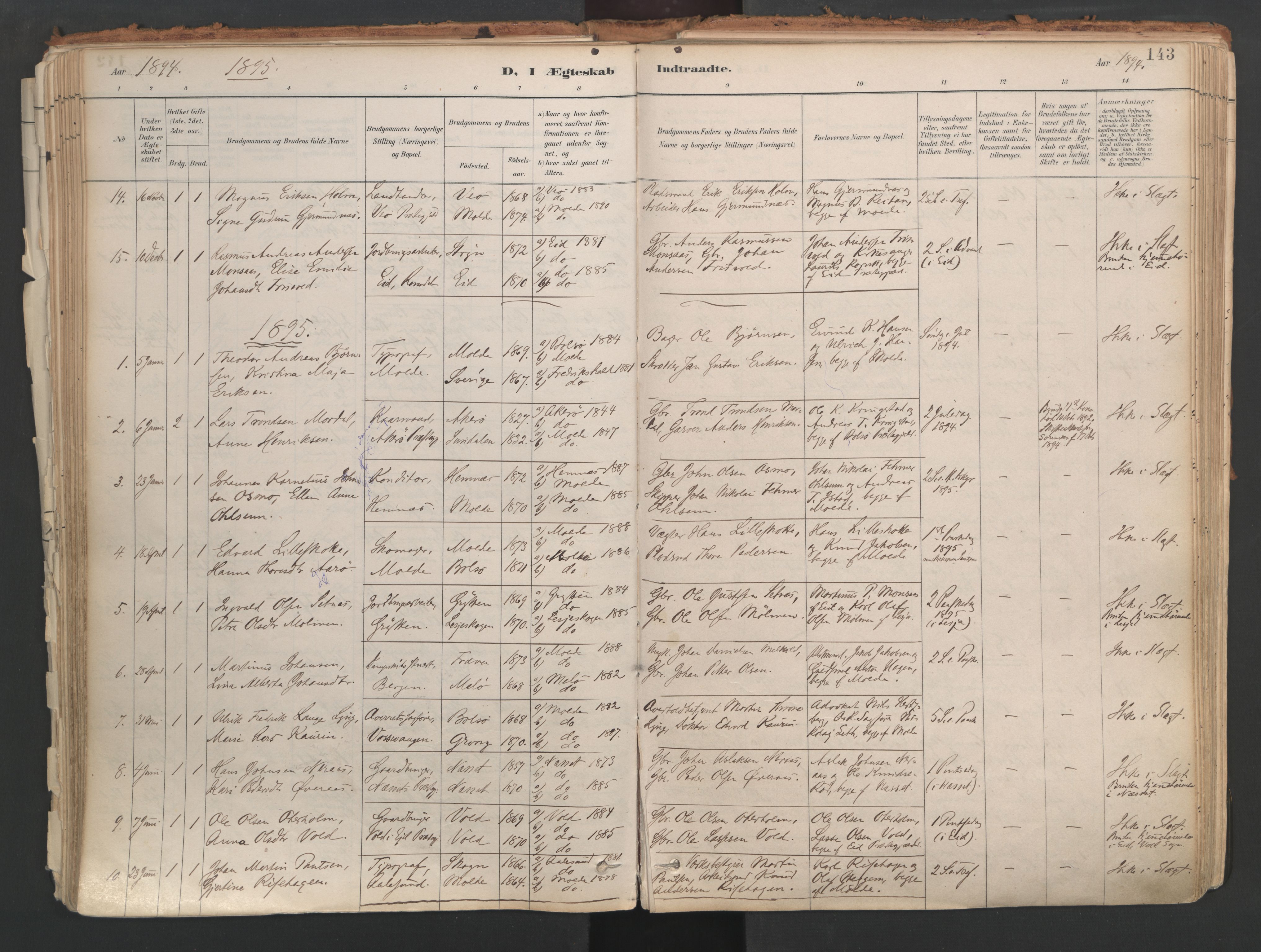Ministerialprotokoller, klokkerbøker og fødselsregistre - Møre og Romsdal, SAT/A-1454/558/L0692: Parish register (official) no. 558A06, 1887-1971, p. 143