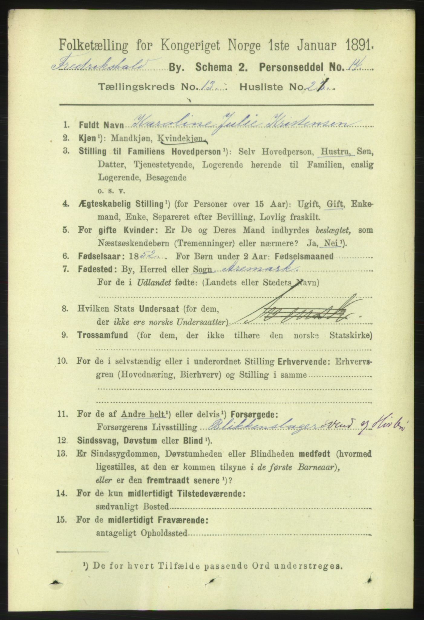 RA, 1891 census for 0101 Fredrikshald, 1891, p. 8980