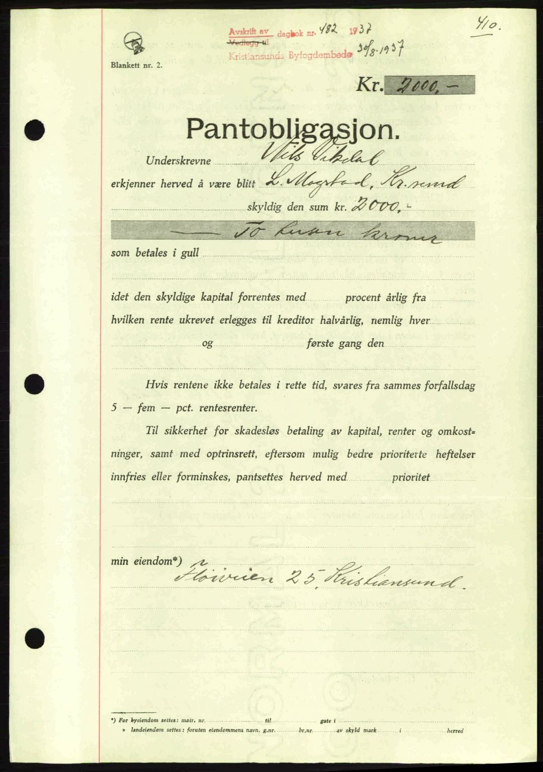 Kristiansund byfogd, AV/SAT-A-4587/A/27: Mortgage book no. 29, 1936-1937, Diary no: : 482/1937