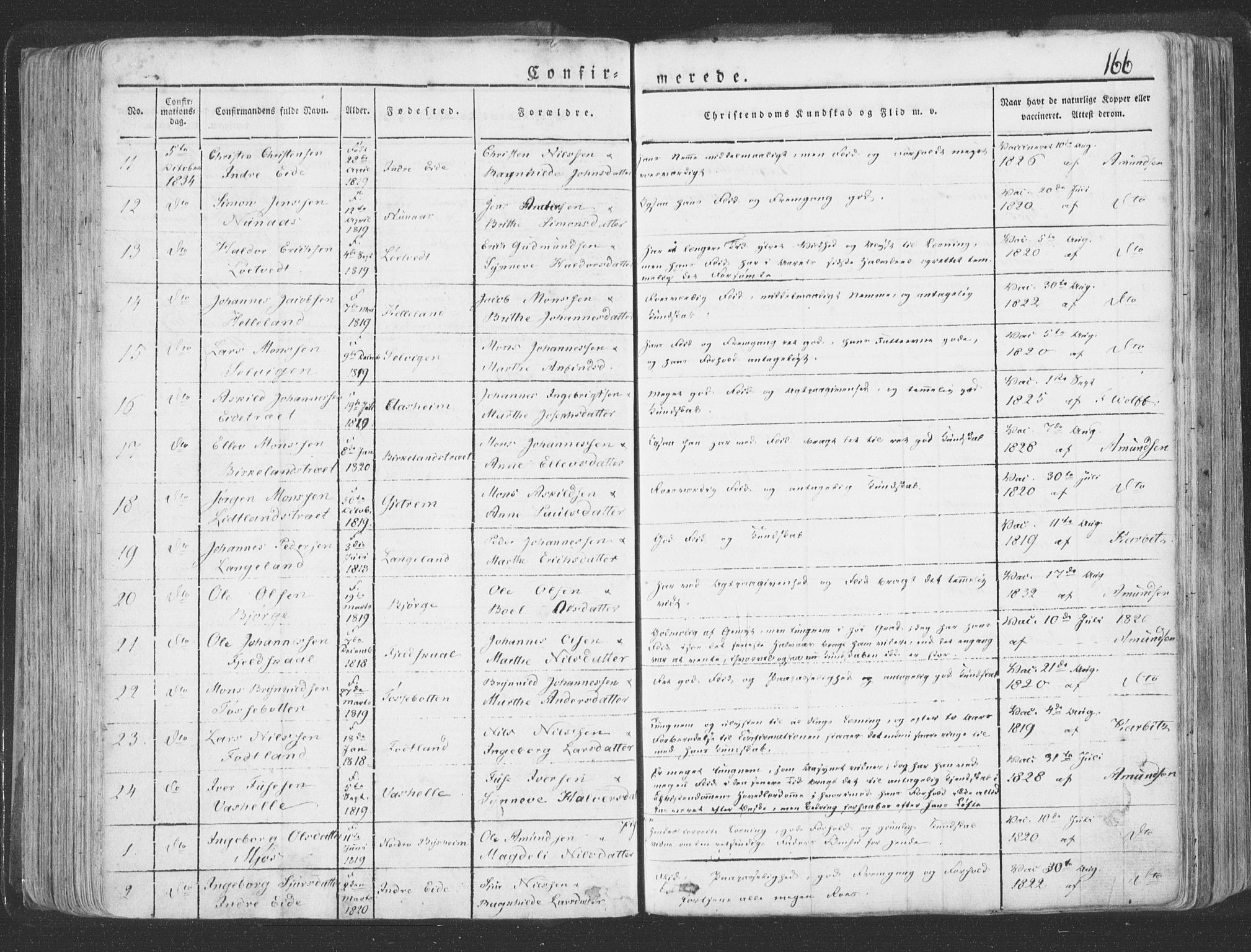 Hosanger sokneprestembete, AV/SAB-A-75801/H/Haa: Parish register (official) no. A 6, 1824-1835, p. 166