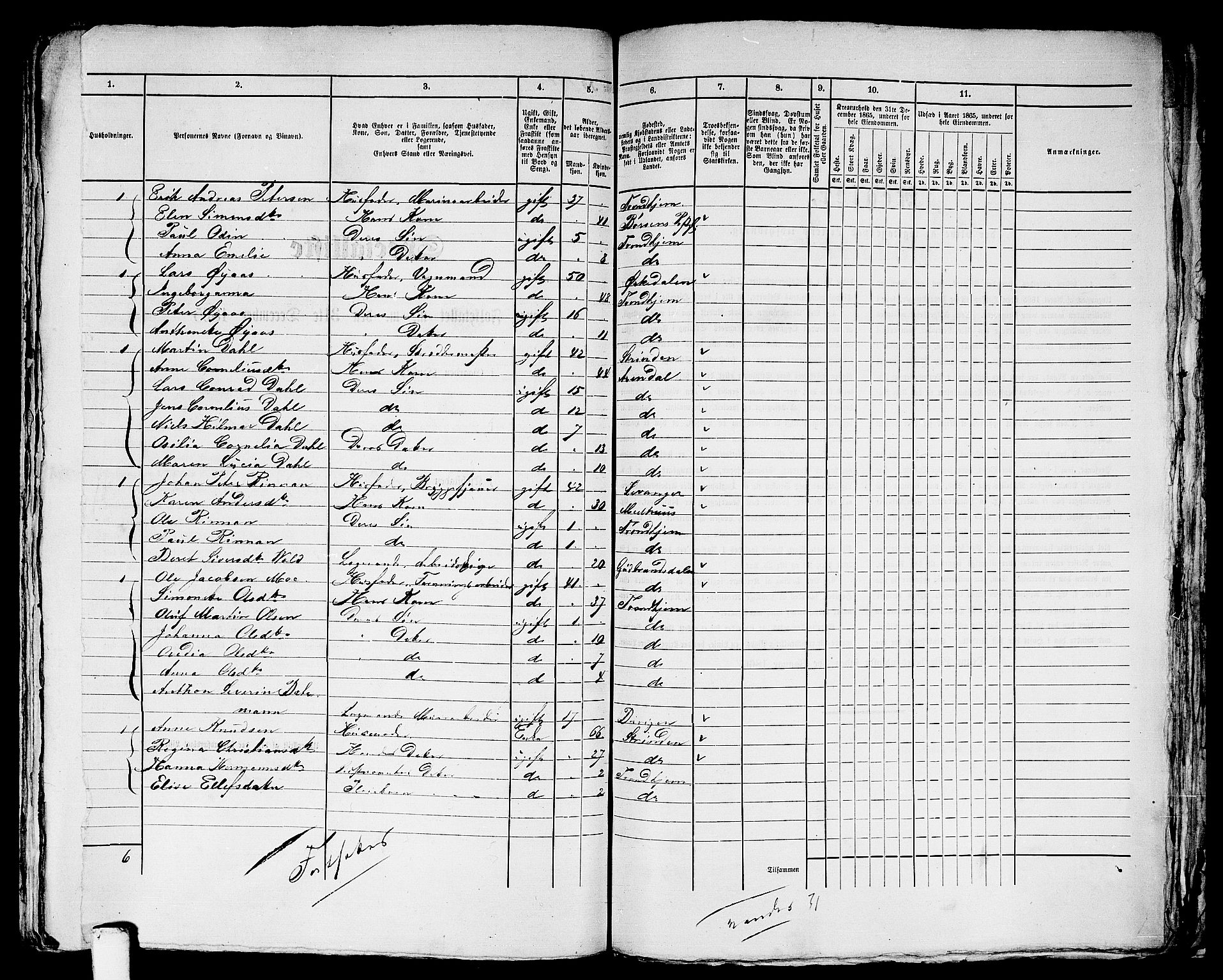 RA, 1865 census for Trondheim, 1865, p. 2495