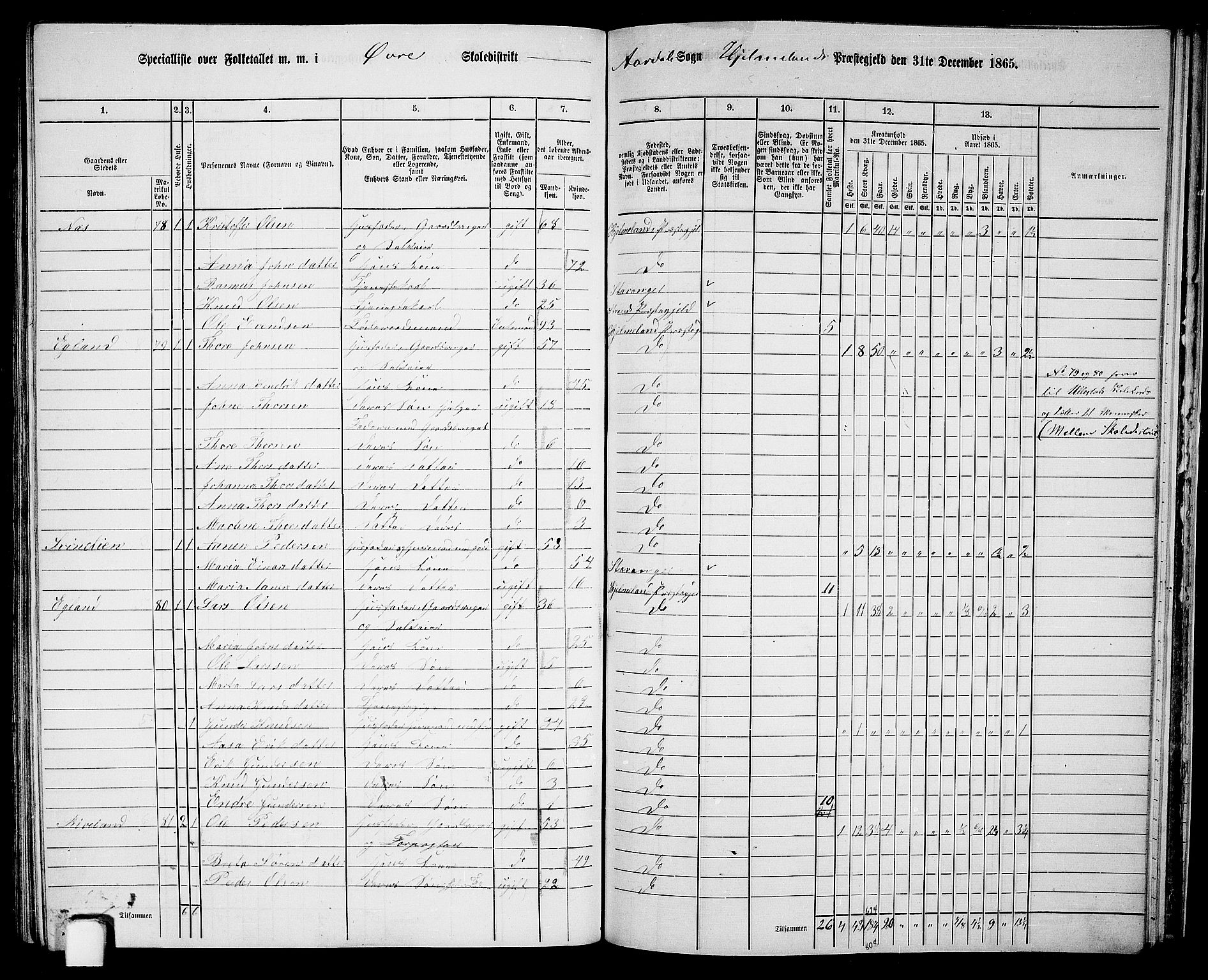 RA, 1865 census for Hjelmeland, 1865, p. 174