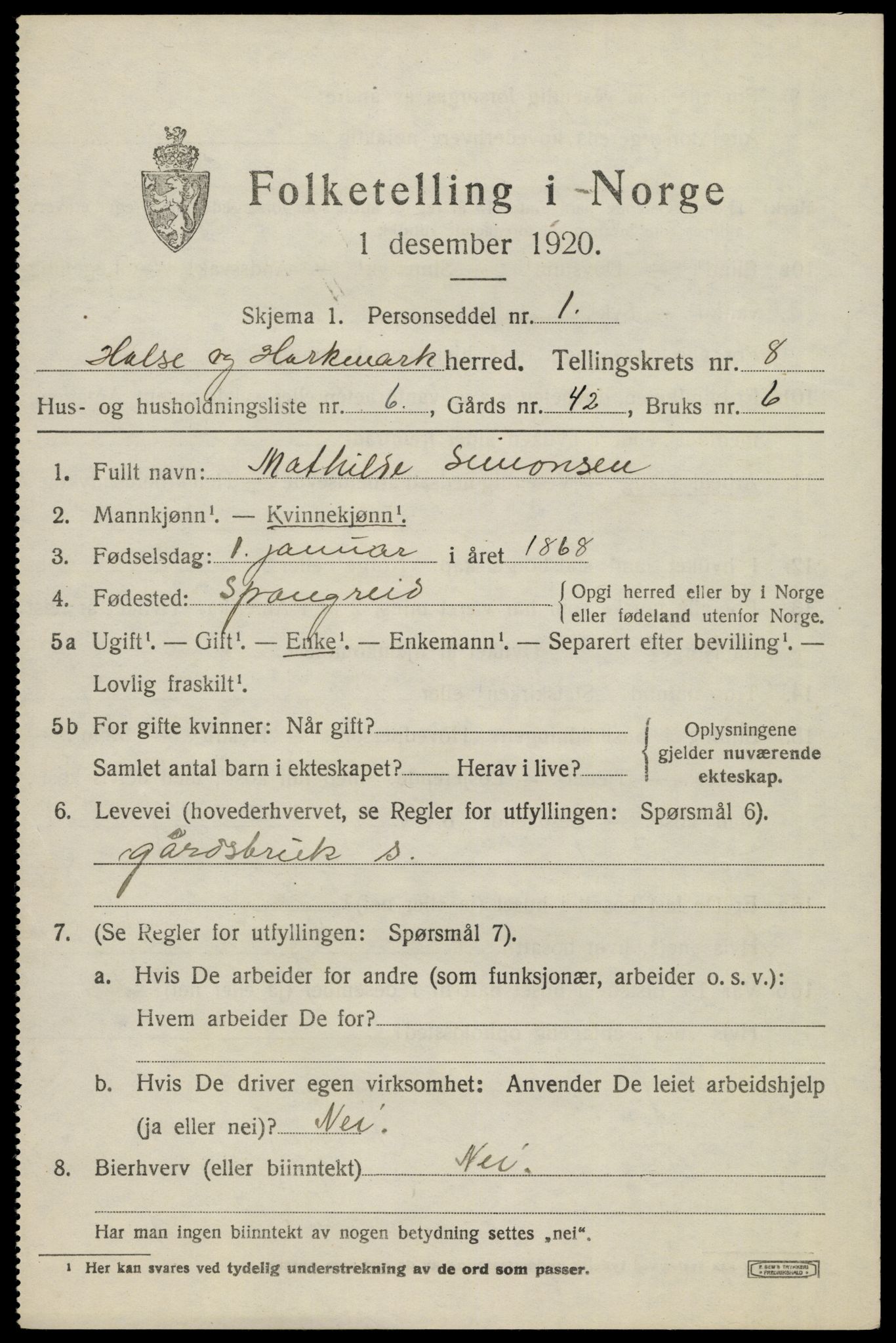 SAK, 1920 census for Halse og Harkmark, 1920, p. 4389