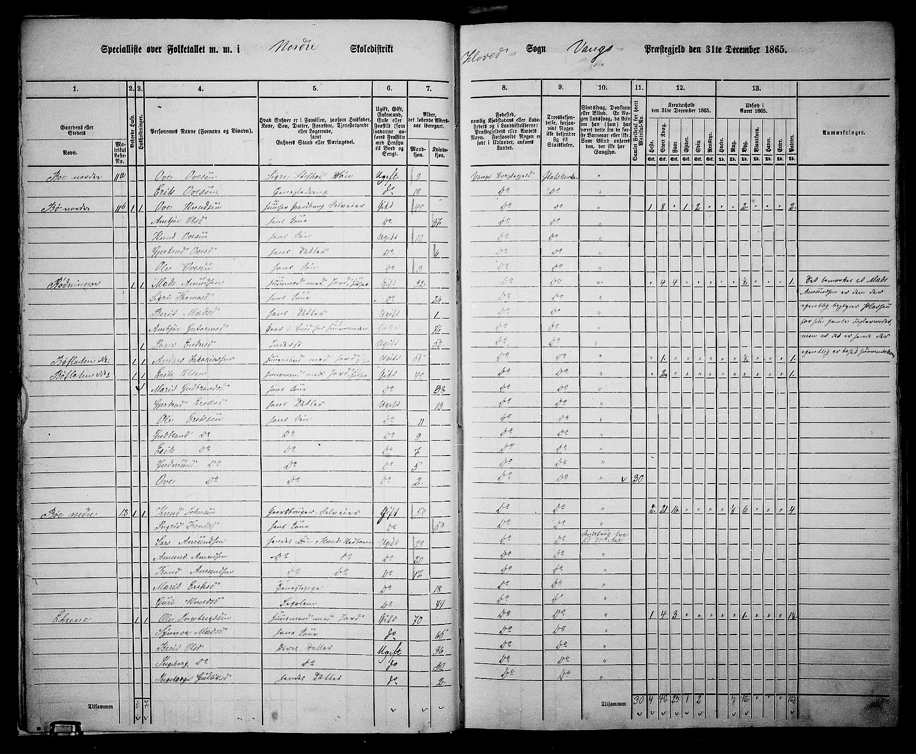 RA, 1865 census for Vang, 1865, p. 15