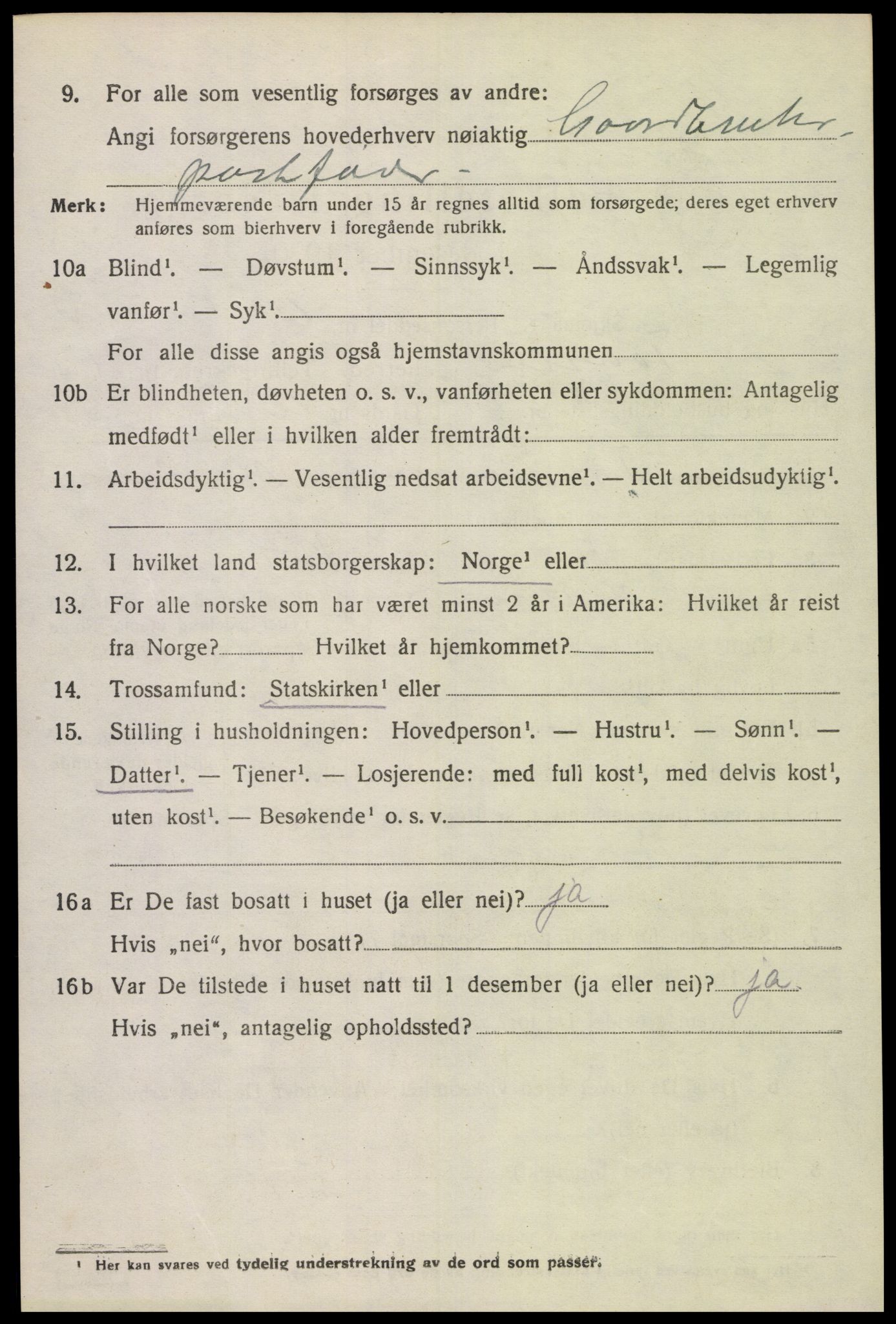 SAK, 1920 census for Tonstad, 1920, p. 719