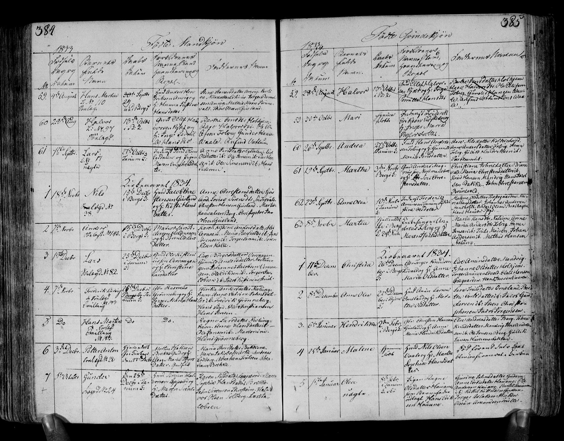 Brunlanes kirkebøker, SAKO/A-342/F/Fa/L0002: Parish register (official) no. I 2, 1802-1834, p. 384-385