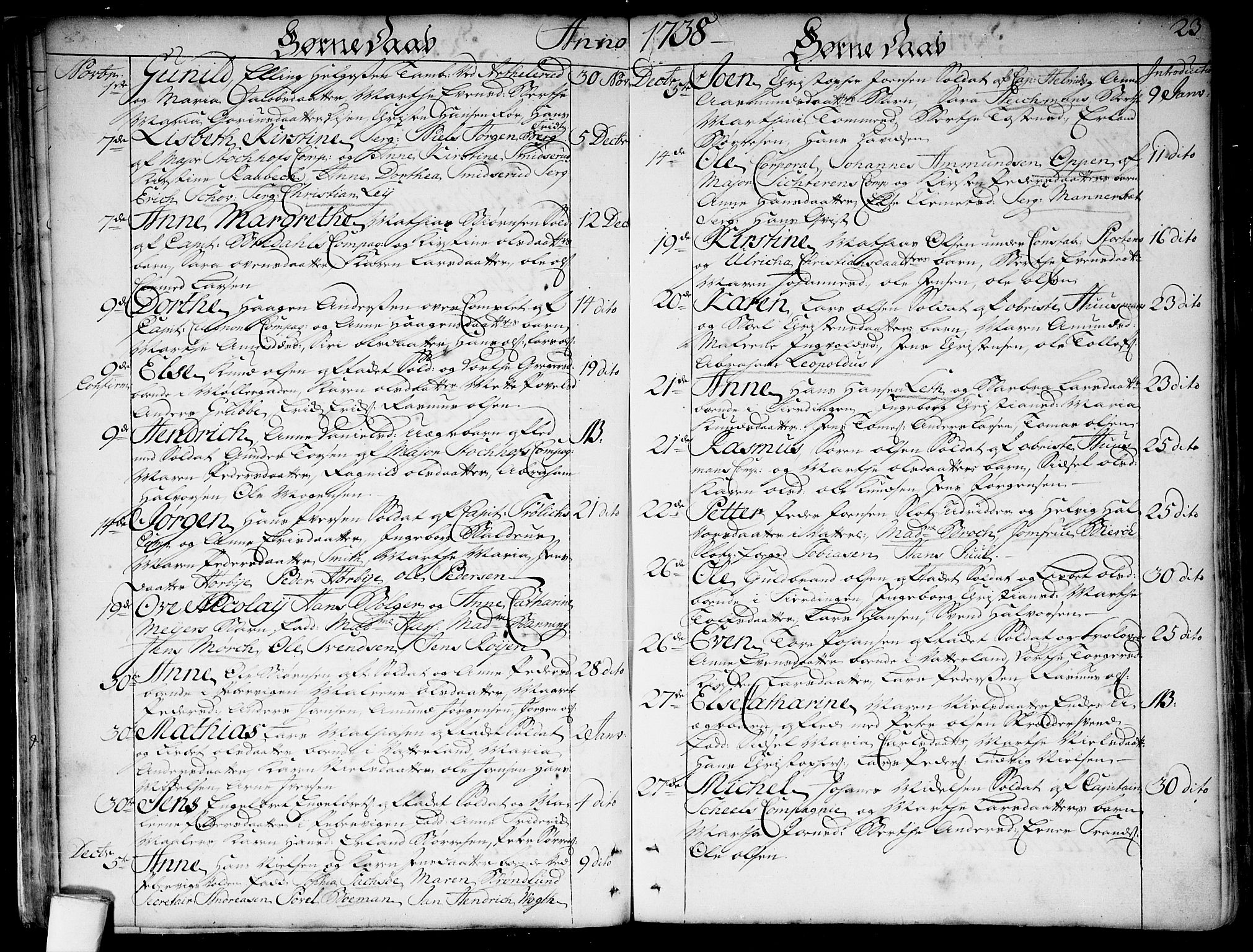 Garnisonsmenigheten Kirkebøker, SAO/A-10846/F/Fa/L0001: Parish register (official) no. 1, 1734-1756, p. 23