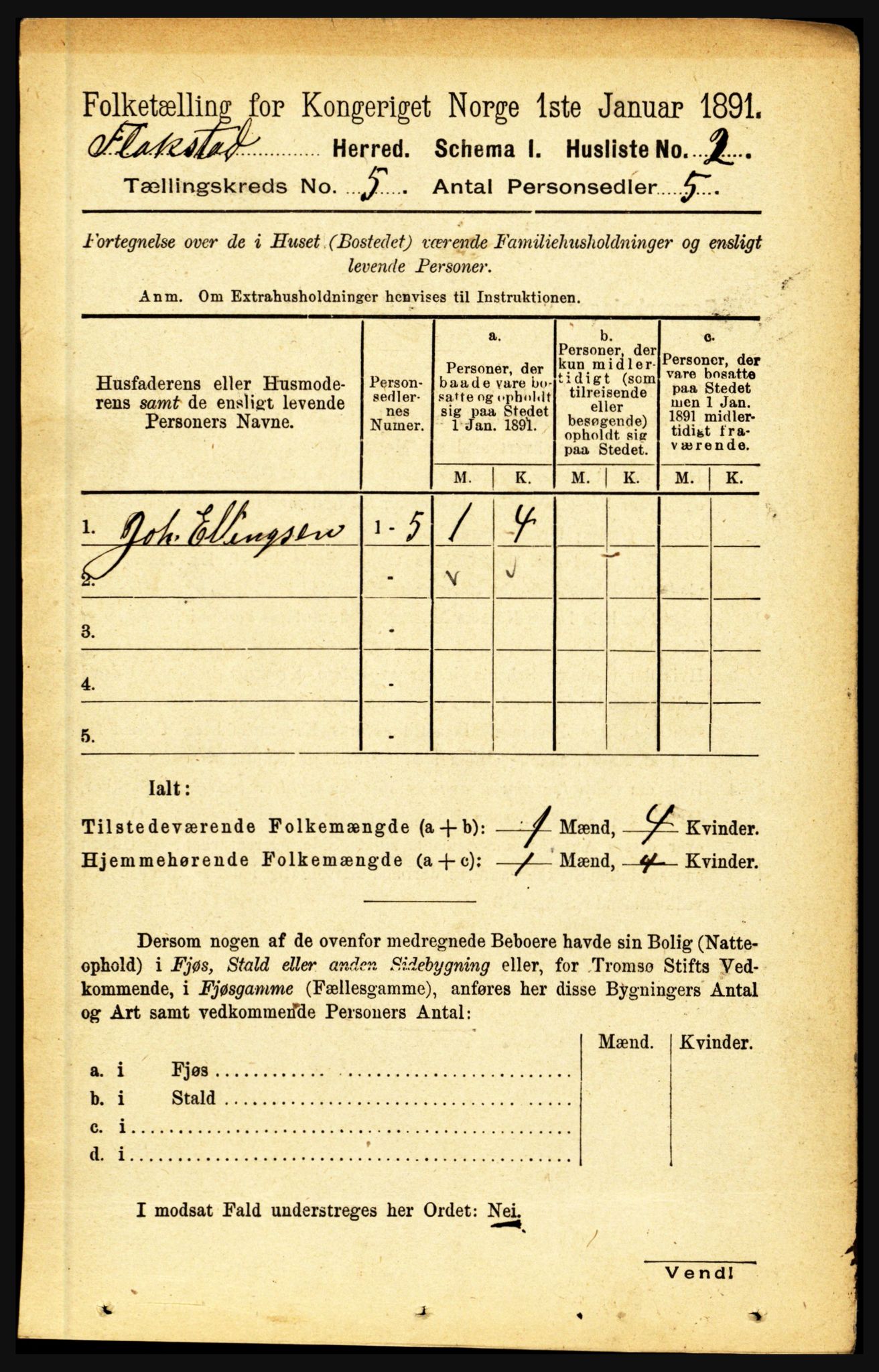 RA, 1891 census for 1859 Flakstad, 1891, p. 2405