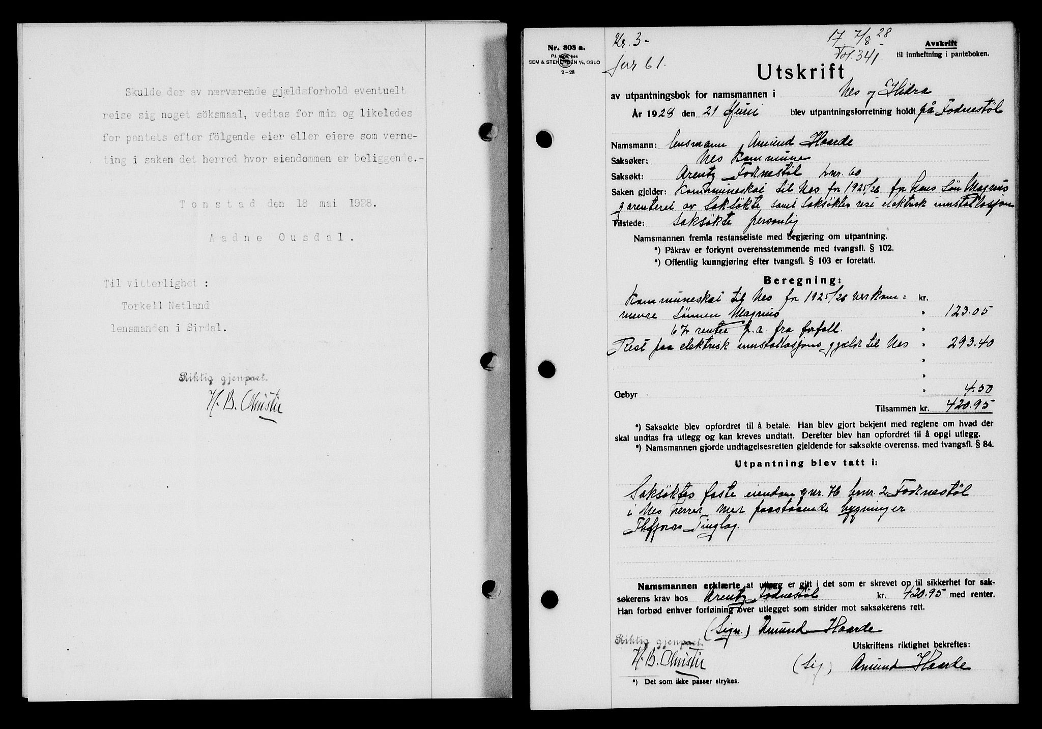 Flekkefjord sorenskriveri, SAK/1221-0001/G/Gb/Gba/L0044: Mortgage book no. 42, 1928-1929, Deed date: 28.08.1928