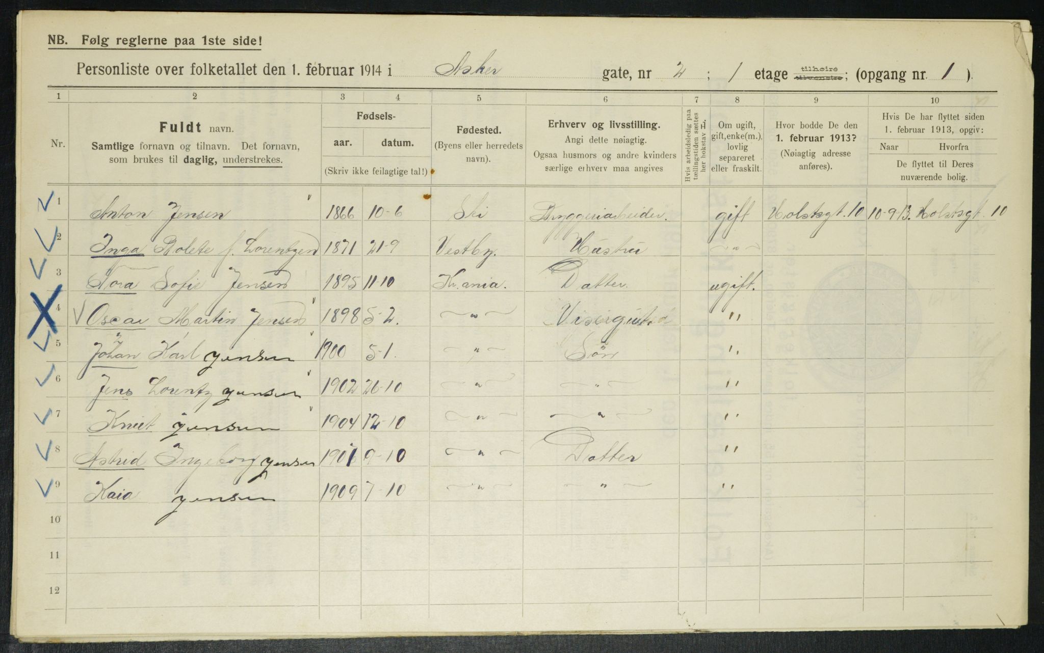 OBA, Municipal Census 1914 for Kristiania, 1914, p. 2520