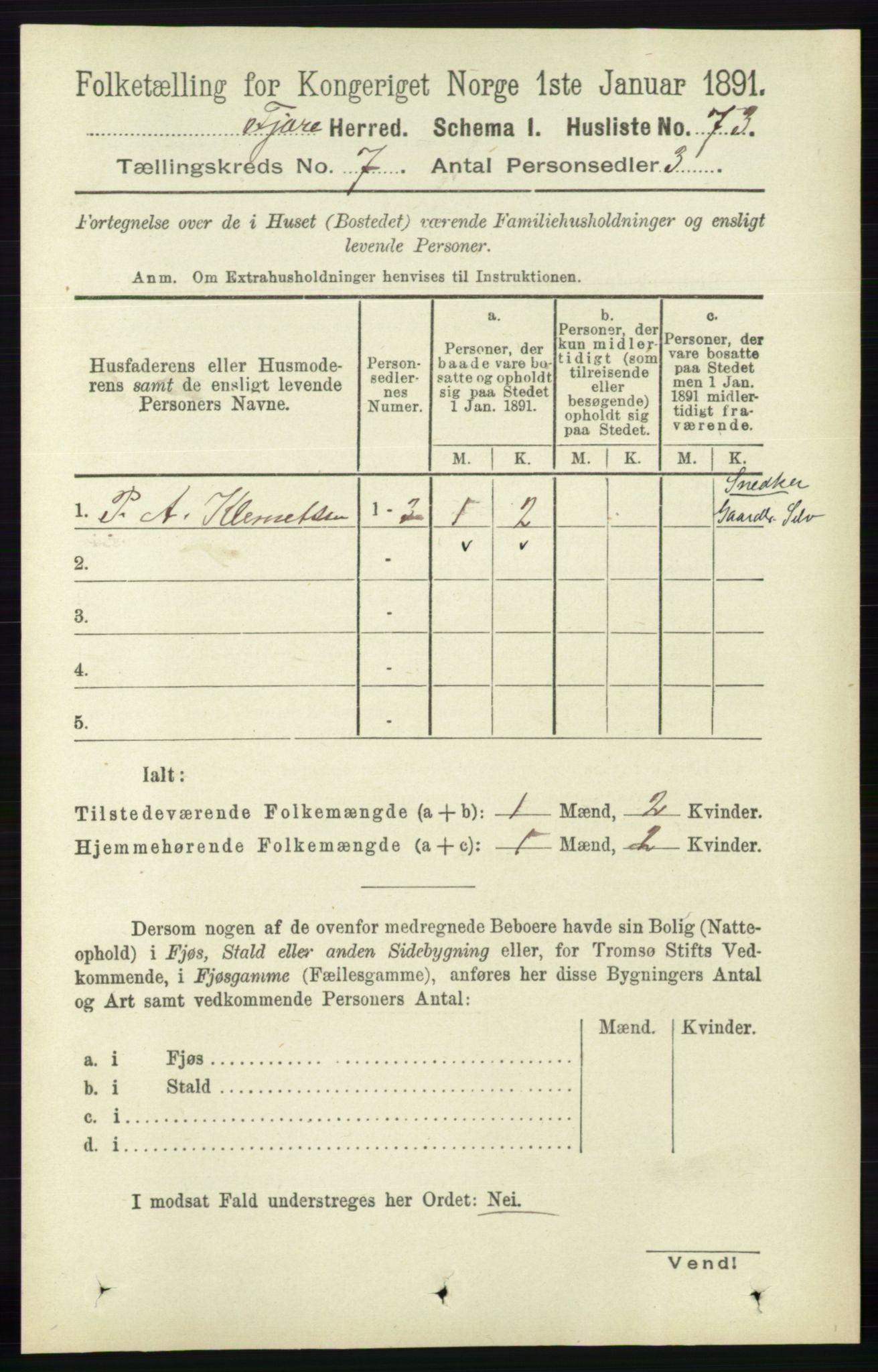 RA, 1891 census for 0923 Fjære, 1891, p. 3196