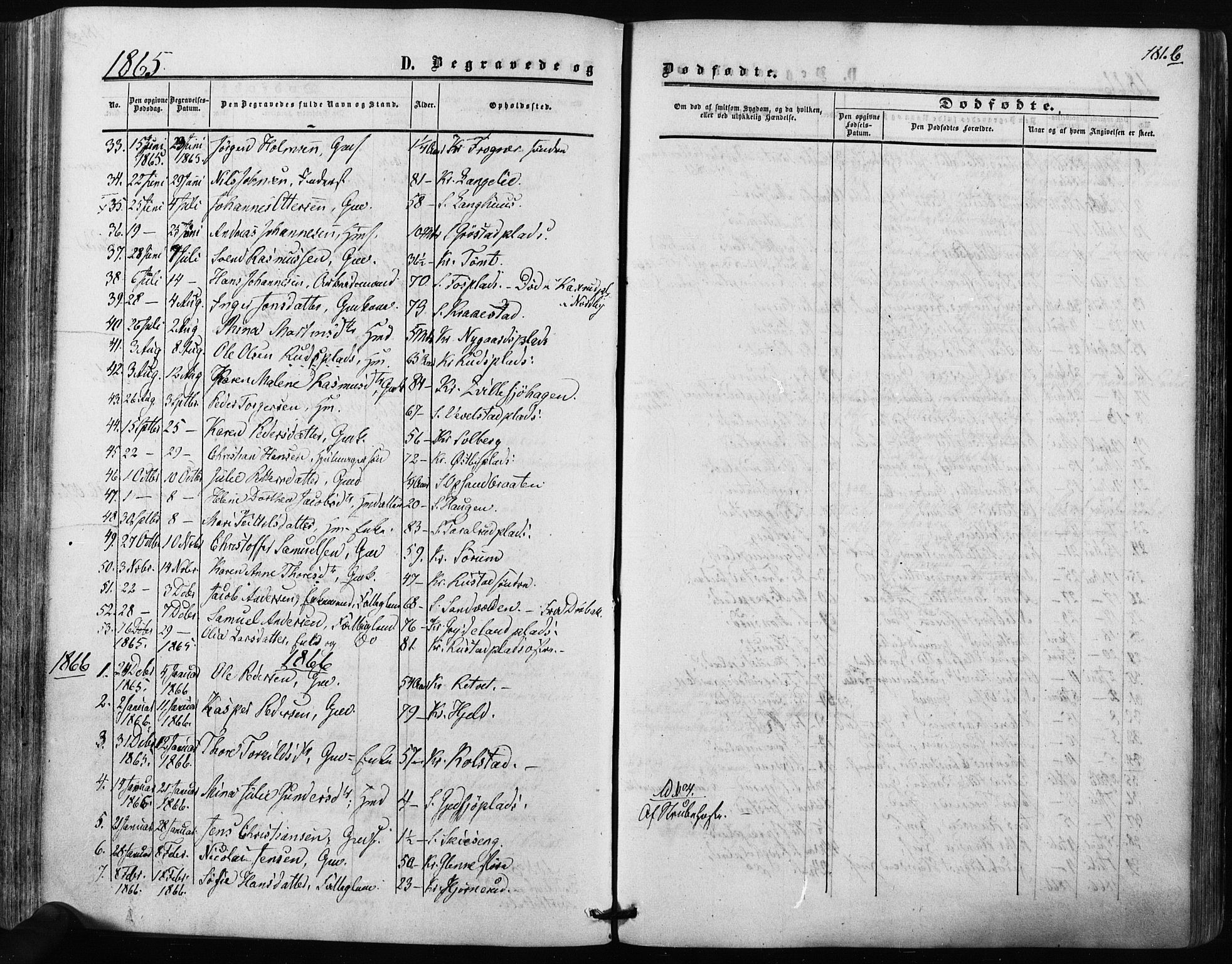 Kråkstad prestekontor Kirkebøker, SAO/A-10125a/F/Fa/L0007: Parish register (official) no. I 7, 1858-1870, p. 181b