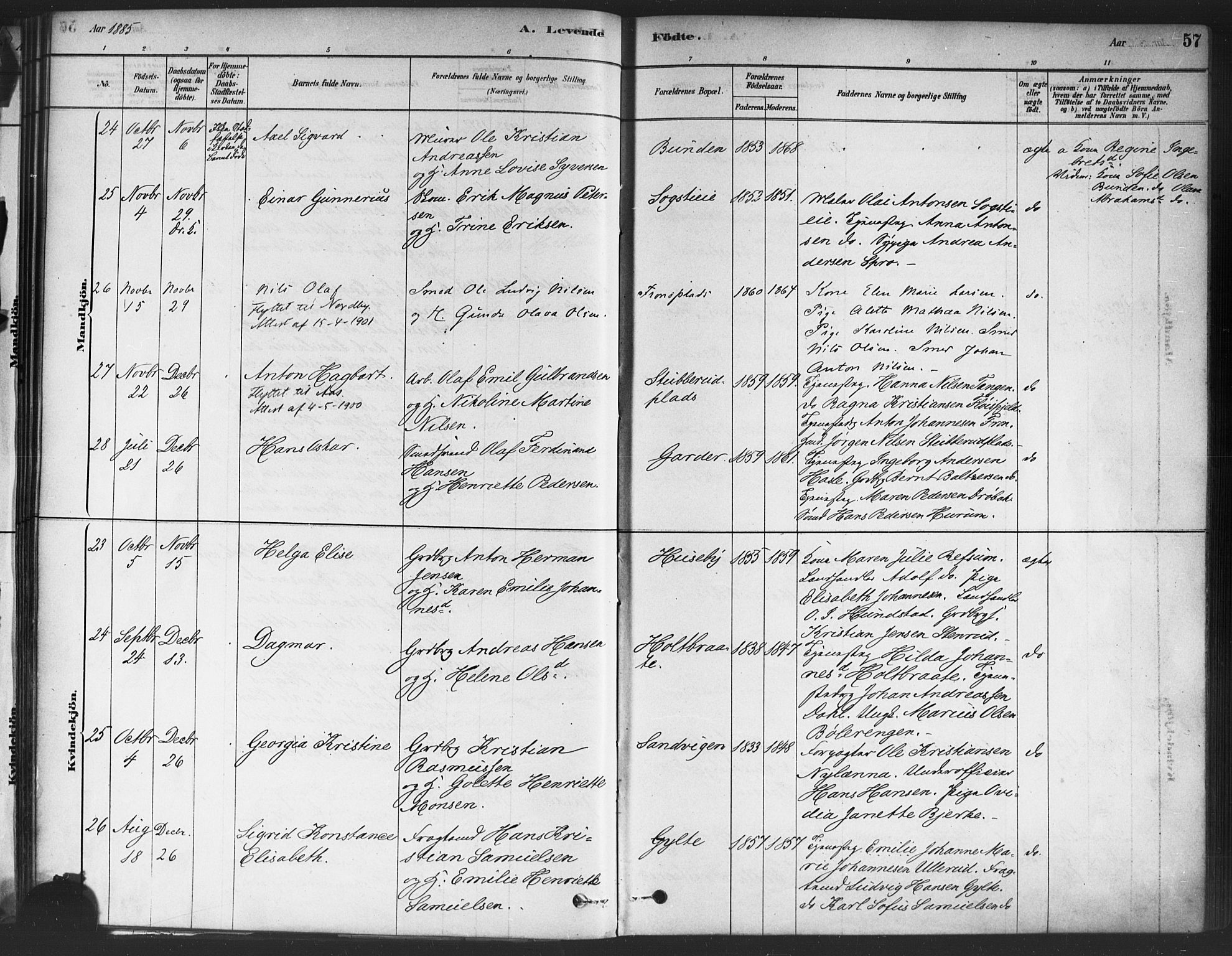 Drøbak prestekontor Kirkebøker, AV/SAO-A-10142a/F/Fc/L0002: Parish register (official) no. III 2, 1878-1891, p. 57