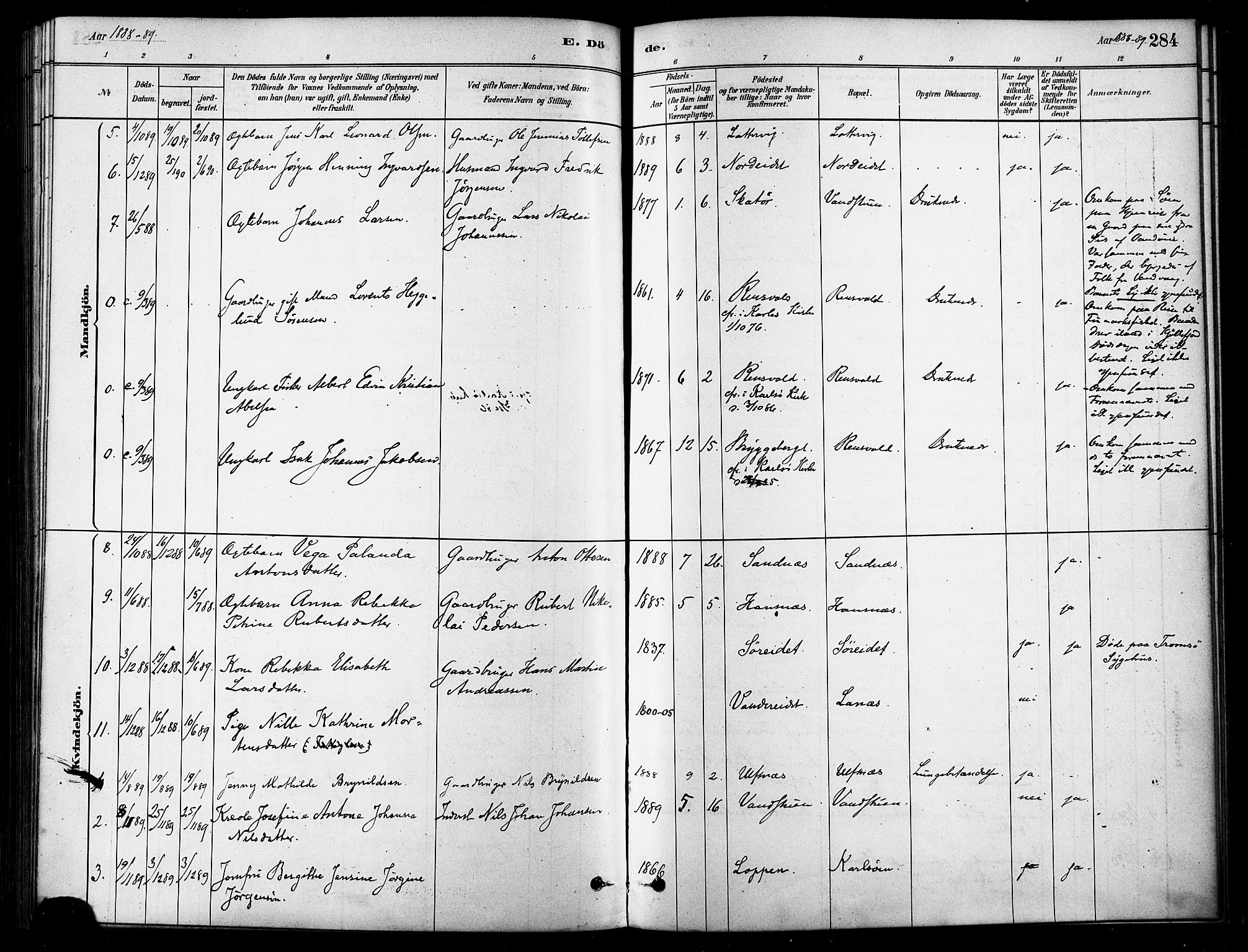 Karlsøy sokneprestembete, SATØ/S-1299/H/Ha/Haa/L0006kirke: Parish register (official) no. 6, 1879-1890, p. 284