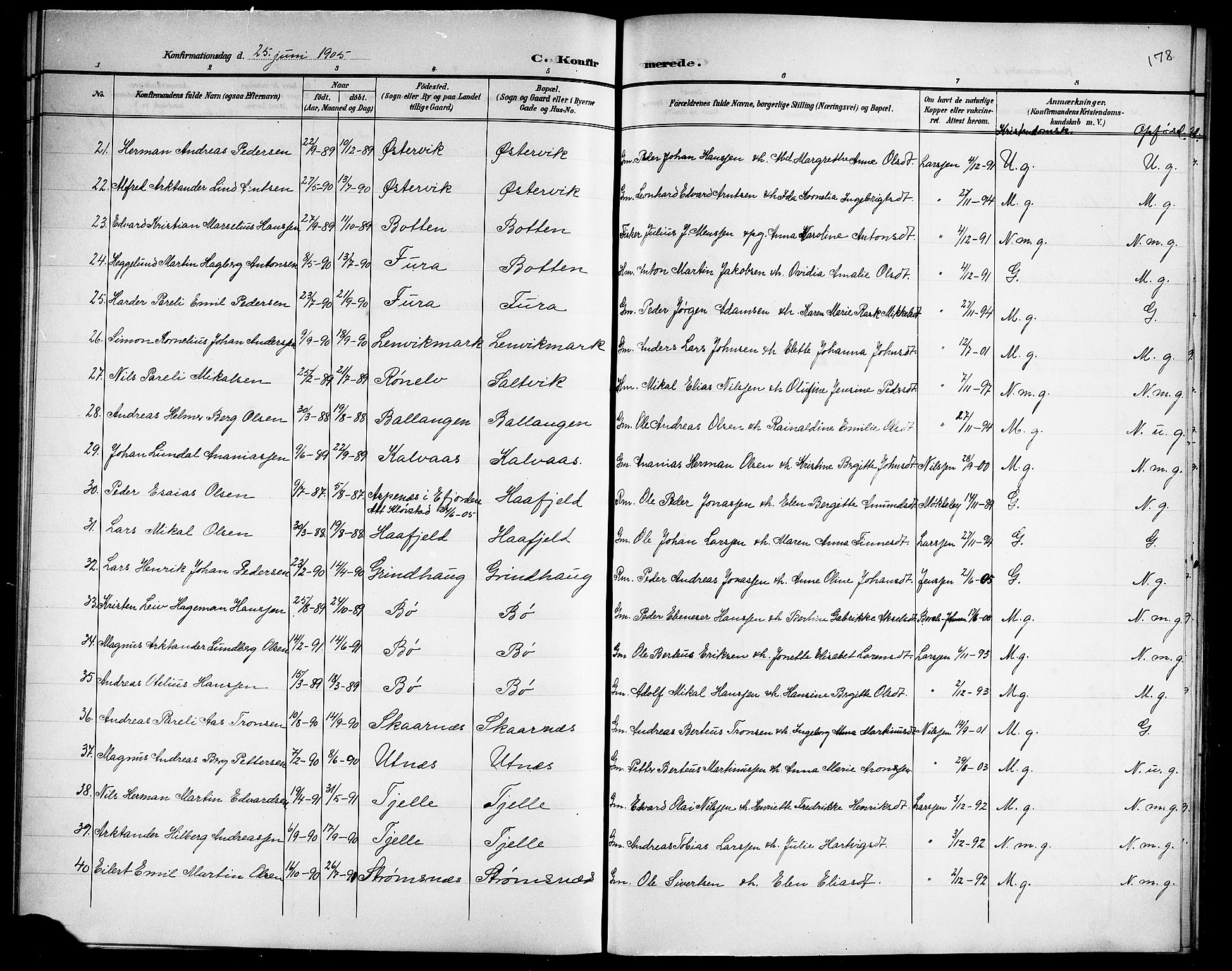 Ministerialprotokoller, klokkerbøker og fødselsregistre - Nordland, SAT/A-1459/863/L0915: Parish register (copy) no. 863C05, 1898-1907, p. 178