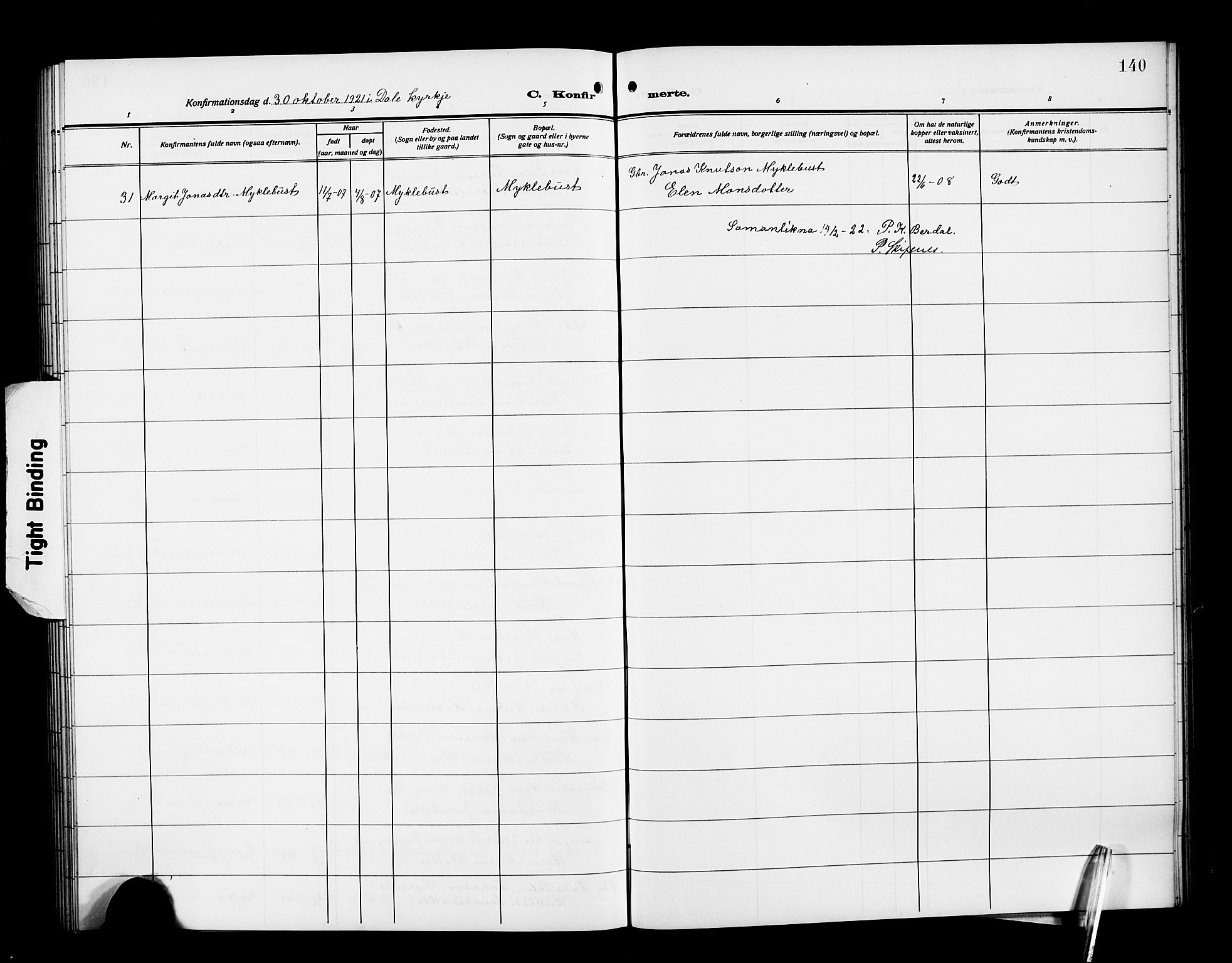 Ministerialprotokoller, klokkerbøker og fødselsregistre - Møre og Romsdal, SAT/A-1454/519/L0265: Parish register (copy) no. 519C06, 1911-1921, p. 140