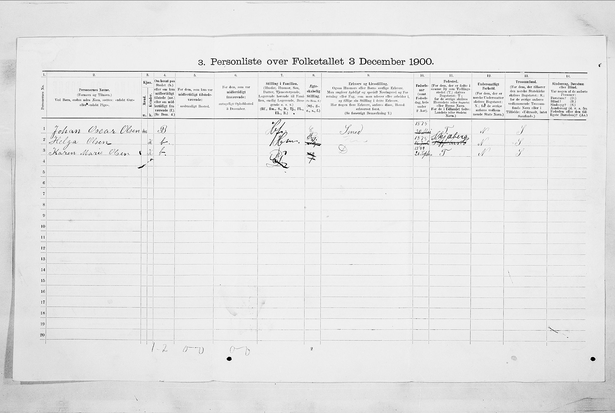 SAO, 1900 census for Sarpsborg, 1900