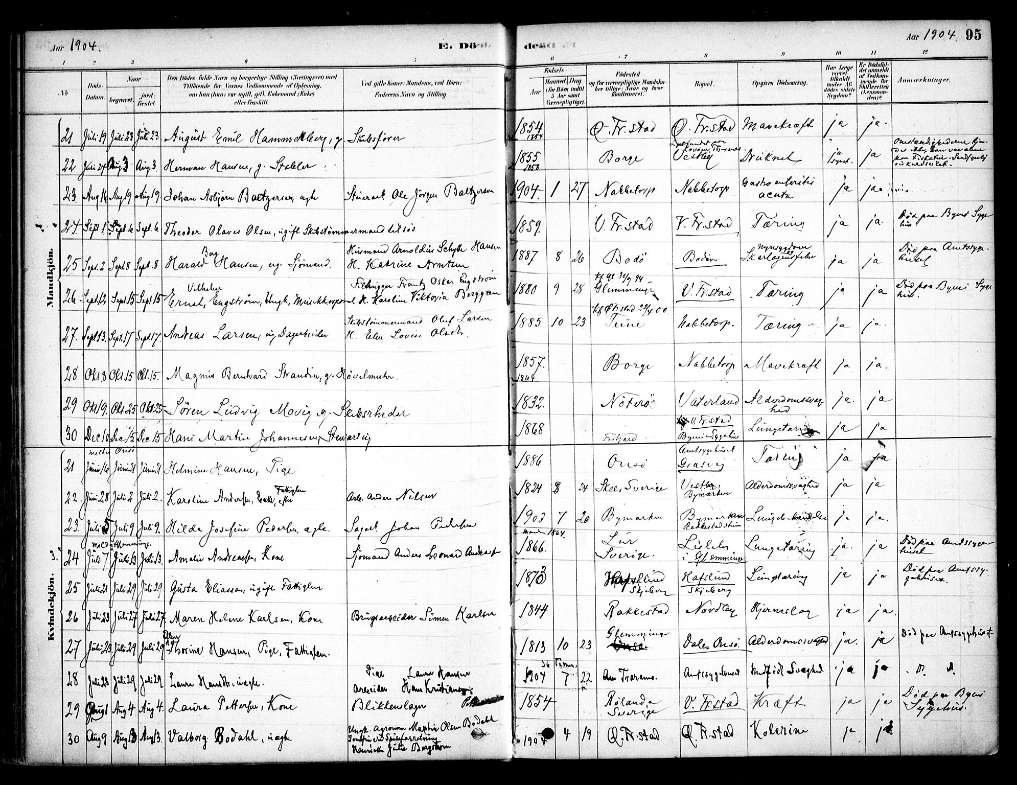 Østre Fredrikstad prestekontor Kirkebøker, AV/SAO-A-10907/F/Fa/L0001: Parish register (official) no. 1, 1878-1982, p. 95