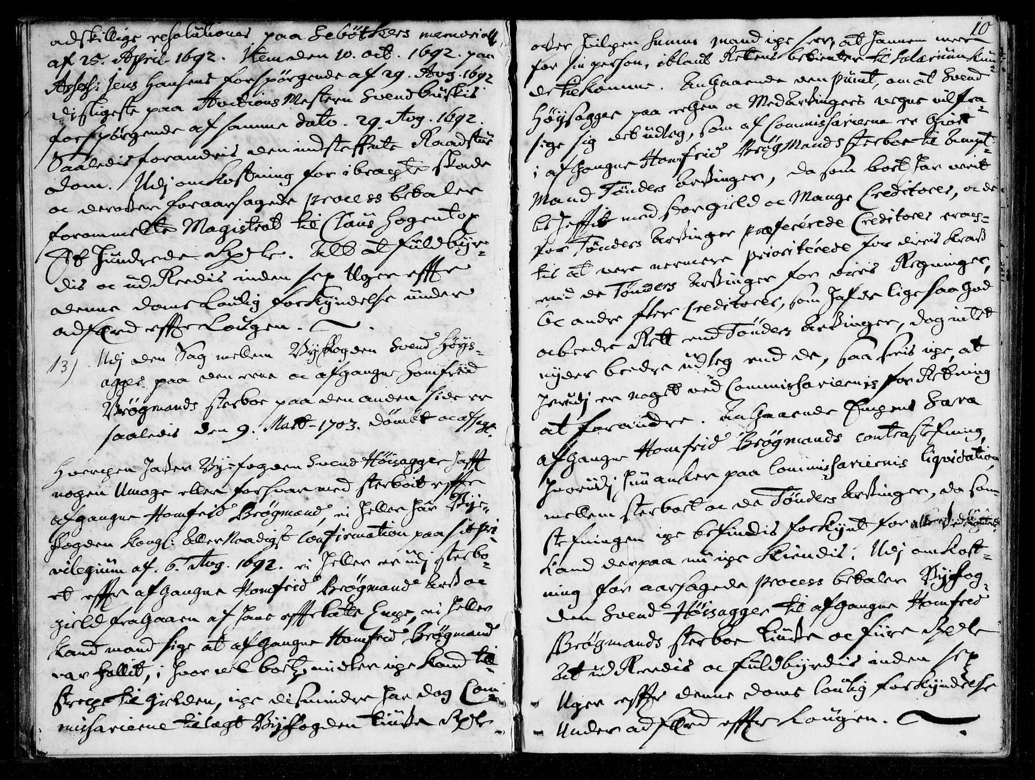 Overhoffretten 1667-1797, AV/RA-EA-2884/Aa/L0034: Avsiktsprotokoll, 1703, p. 9b-10a