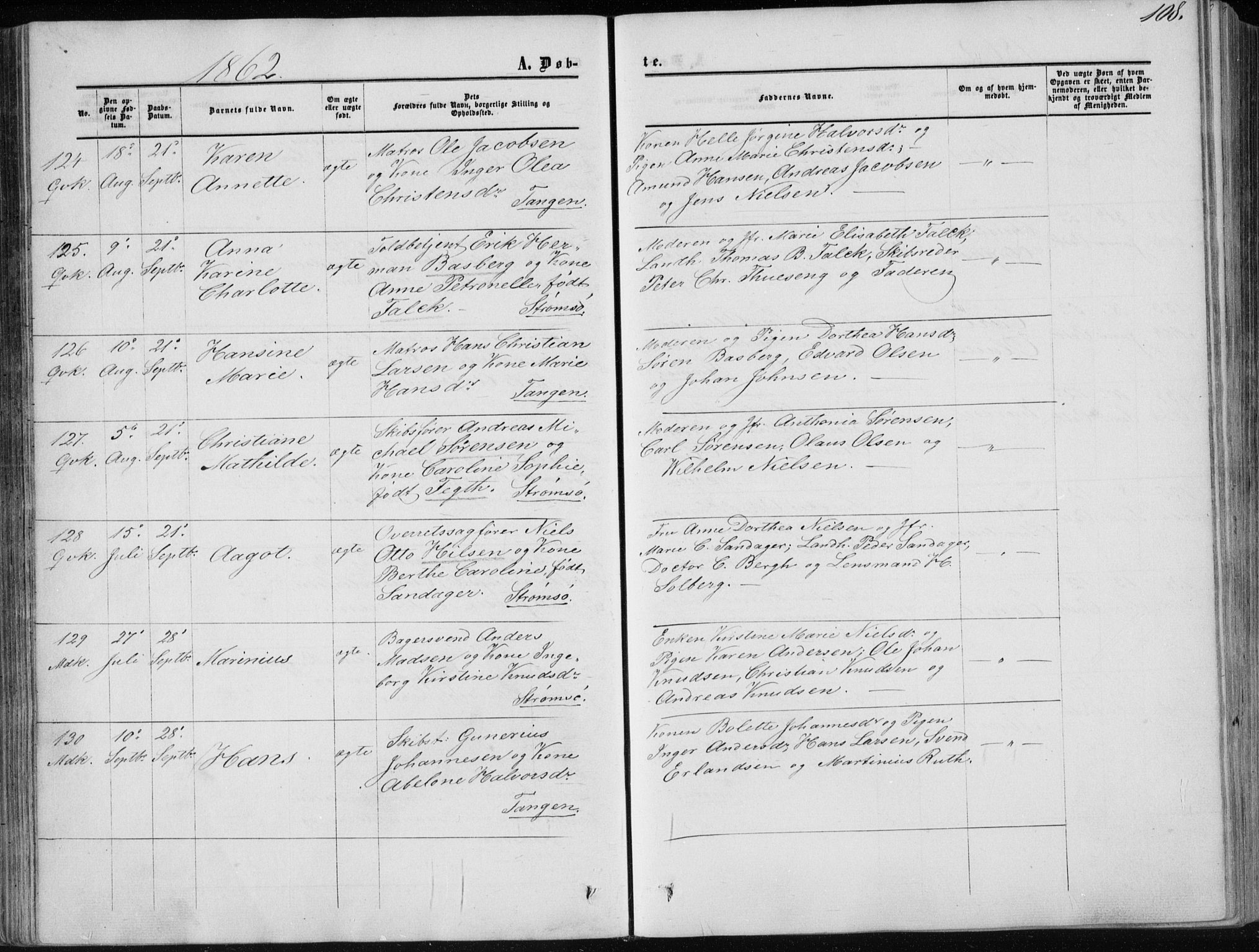 Strømsø kirkebøker, AV/SAKO-A-246/F/Fa/L0015: Parish register (official) no. I 15, 1859-1868, p. 108