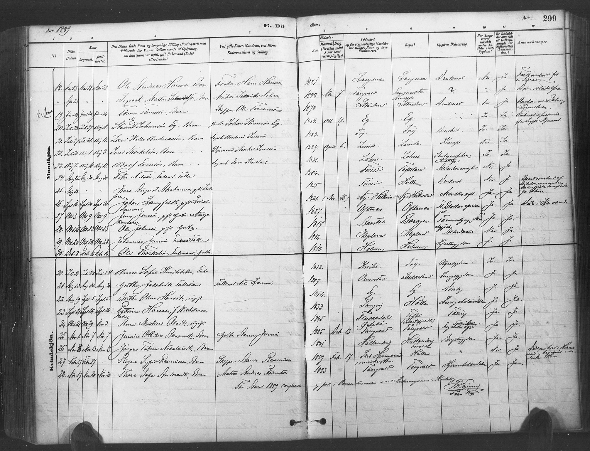 Søgne sokneprestkontor, SAK/1111-0037/F/Fa/Fab/L0012: Parish register (official) no. A 12, 1880-1891, p. 299