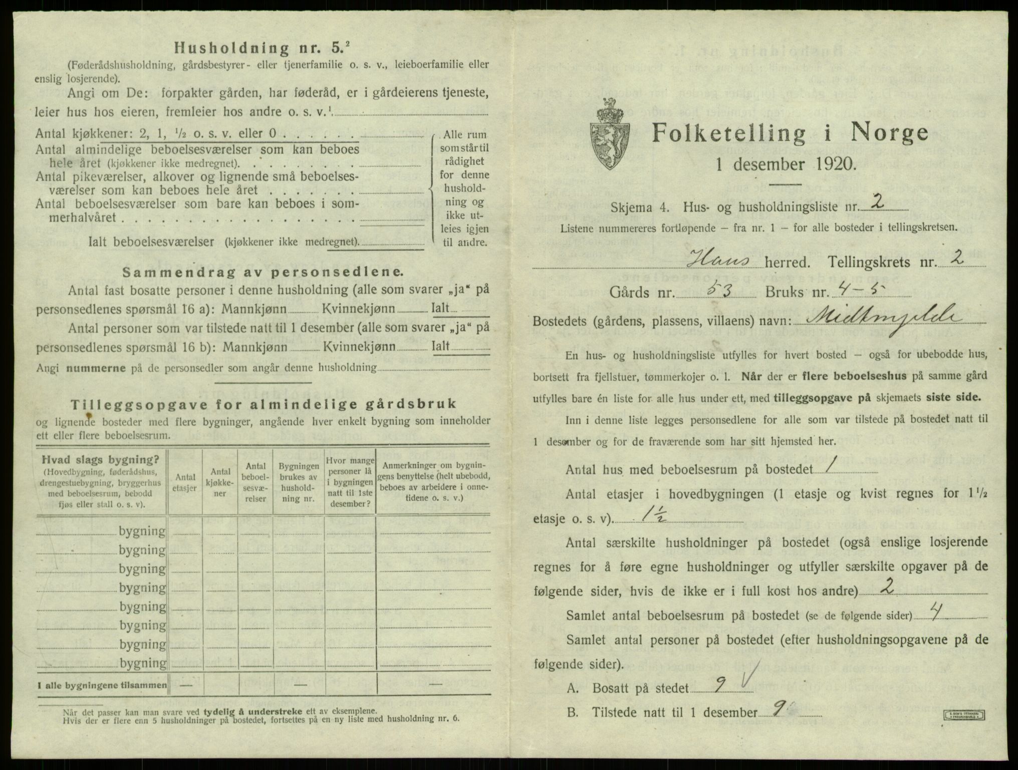 SAB, 1920 census for Haus, 1920, p. 120