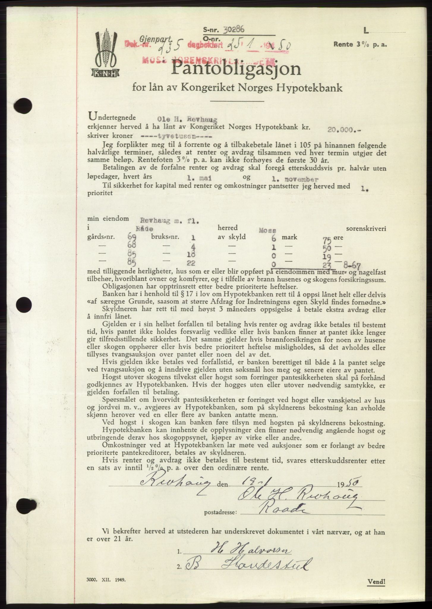 Moss sorenskriveri, SAO/A-10168: Mortgage book no. B23, 1949-1950, Diary no: : 235/1950